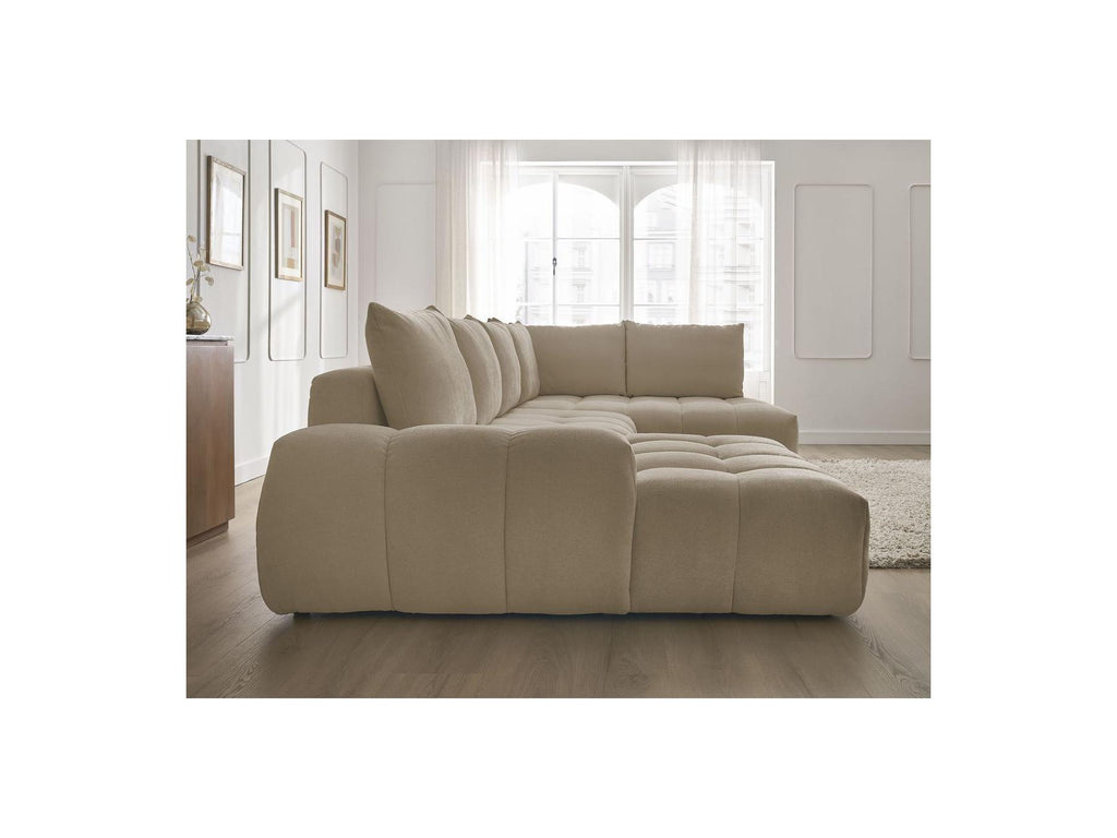Everest - Canapé Panoramique Convertible Coffre - Tissu Texturé - Angle Gauche - 6 Coussins