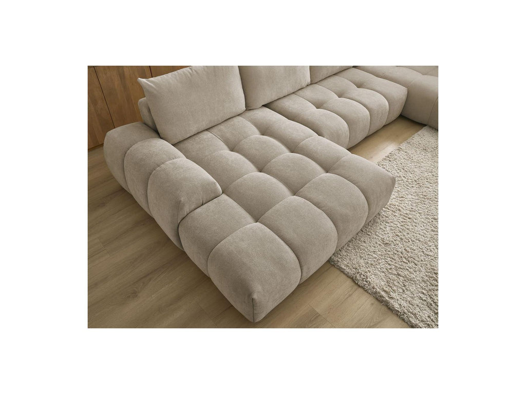 Everest - Canapé Panoramique Convertible Coffre - Tissu Texturé - Angle Gauche - 6 Coussins