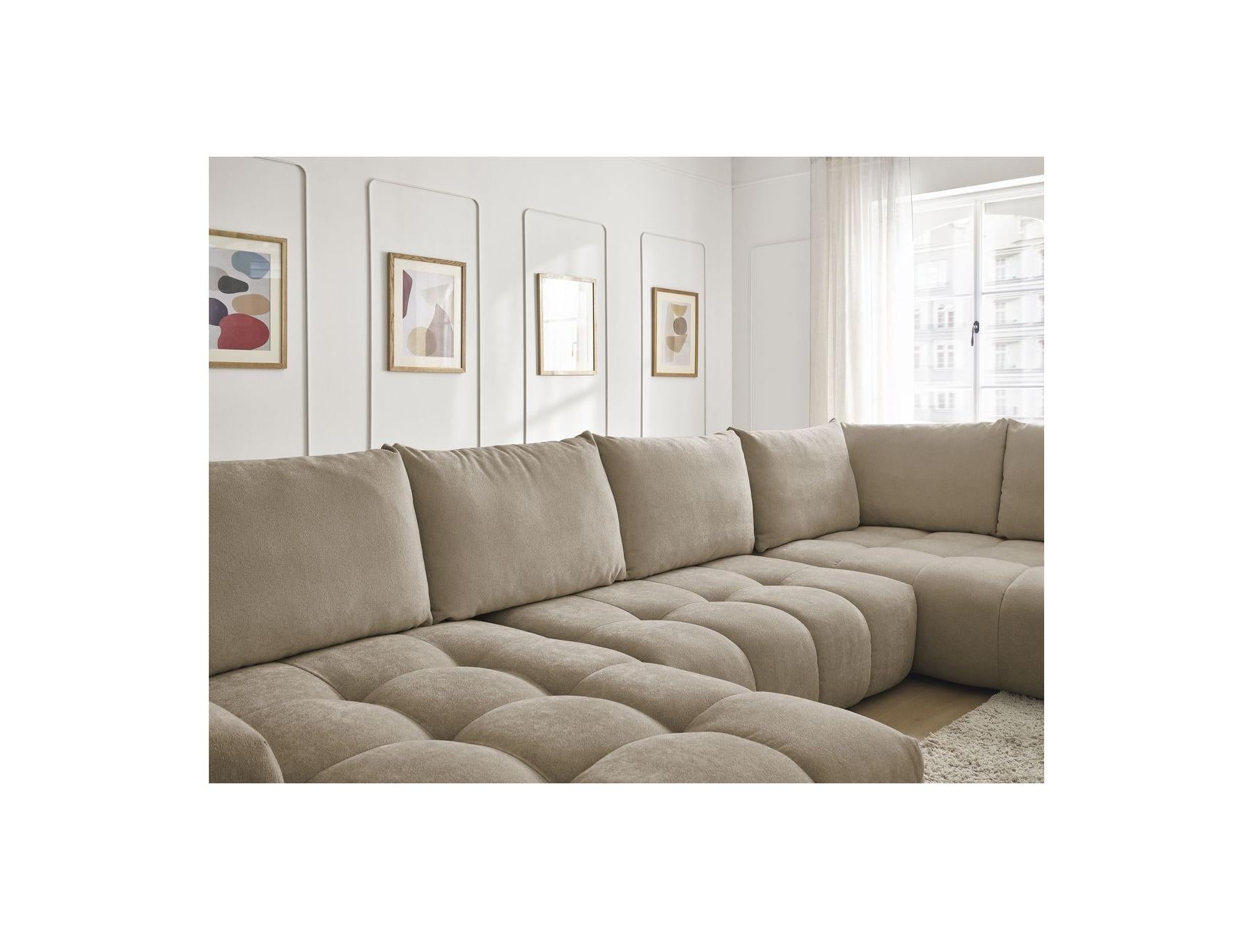 Everest - Canapé Panoramique Convertible Coffre - Tissu Texturé - Angle Gauche - 6 Coussins