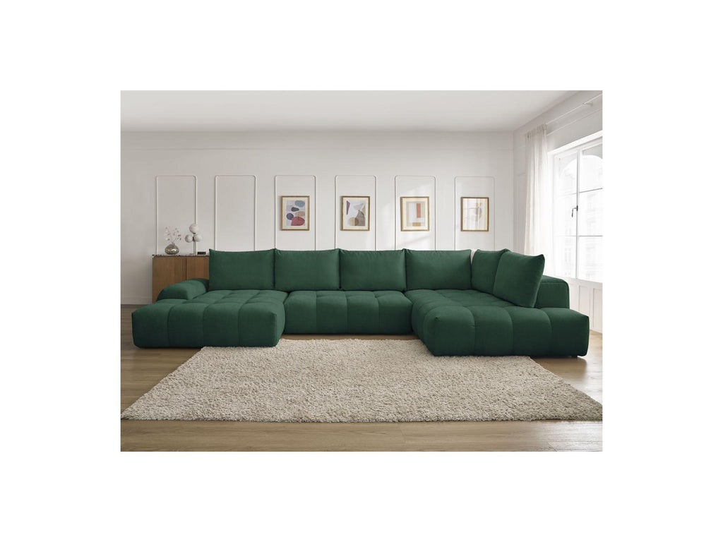 Everest - Canapé Panoramique Convertible Coffre - Tissu Texturé - Angle Gauche - 6 Coussins
