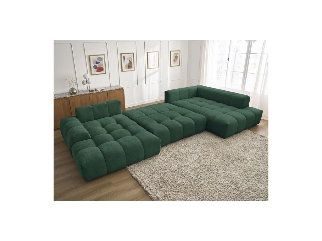 Everest - Canapé Panoramique Convertible Coffre - Tissu Texturé - Angle Gauche - 6 Coussins
