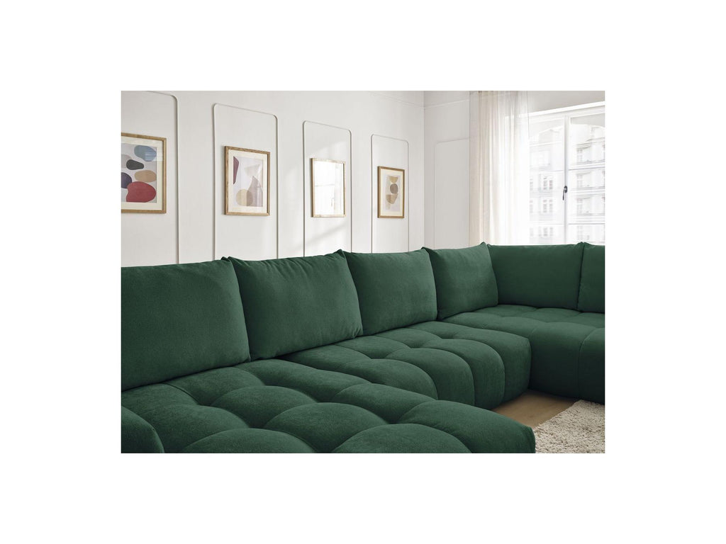 Everest - Canapé Panoramique Convertible Coffre - Tissu Texturé - Angle Gauche - 6 Coussins