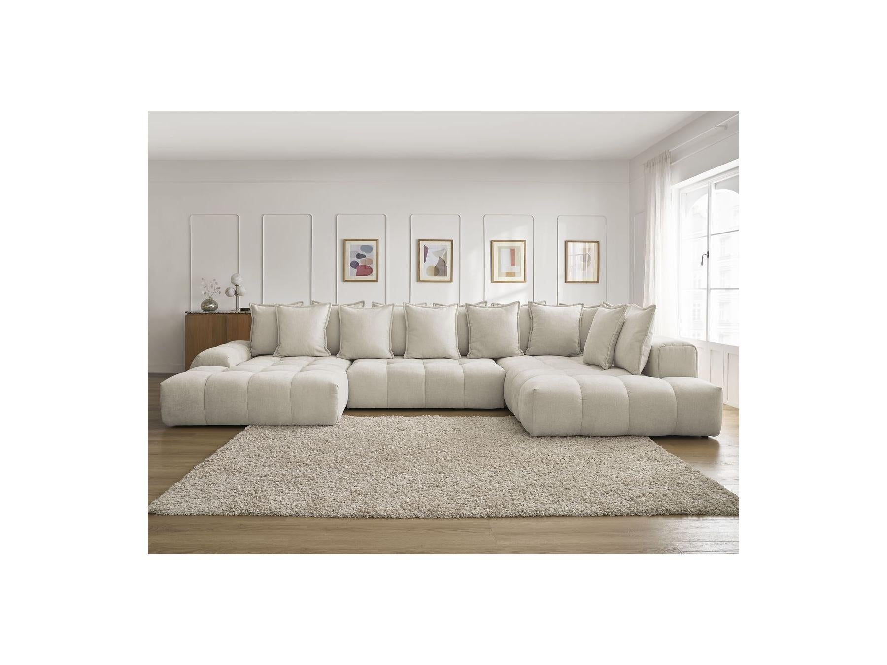 Everest - Panoramic Convertible Storage Sofa - Textured Fabric - Left-Hand Corner - 14 Cushions