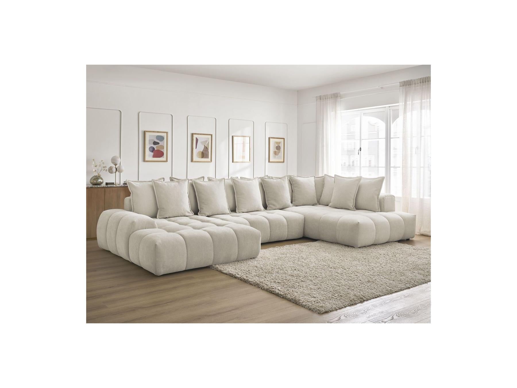 Everest - Panoramic Convertible Storage Sofa - Textured Fabric - Left-Hand Corner - 14 Cushions
