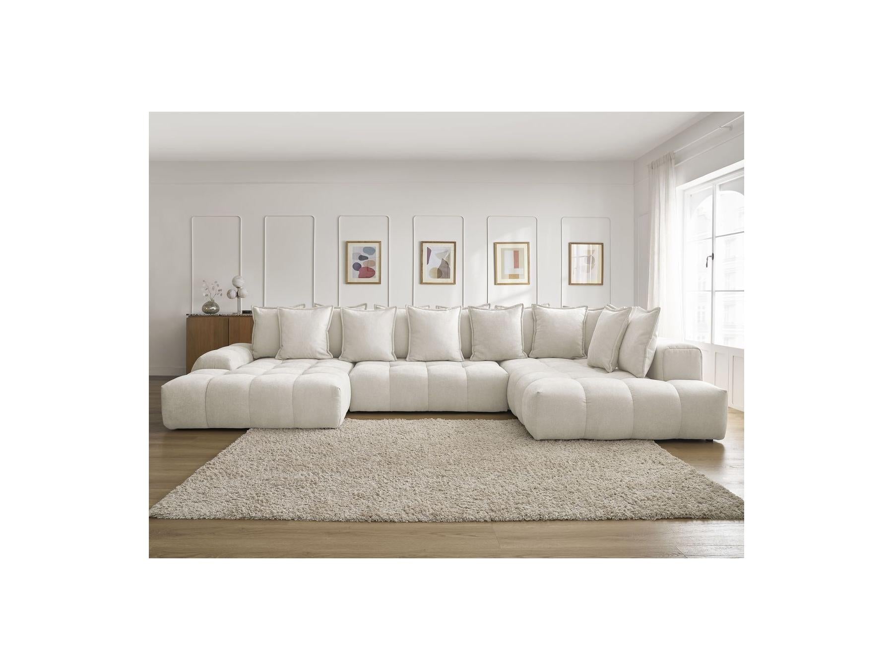 Everest - Panoramic Convertible Storage Sofa - Textured Fabric - Left-Hand Corner - 14 Cushions