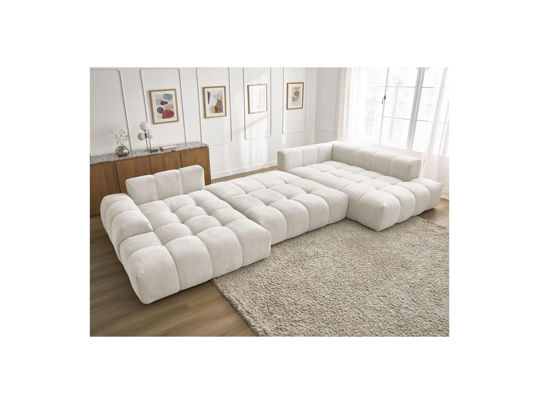 Everest - Panoramic Convertible Storage Sofa - Textured Fabric - Left-Hand Corner - 14 Cushions