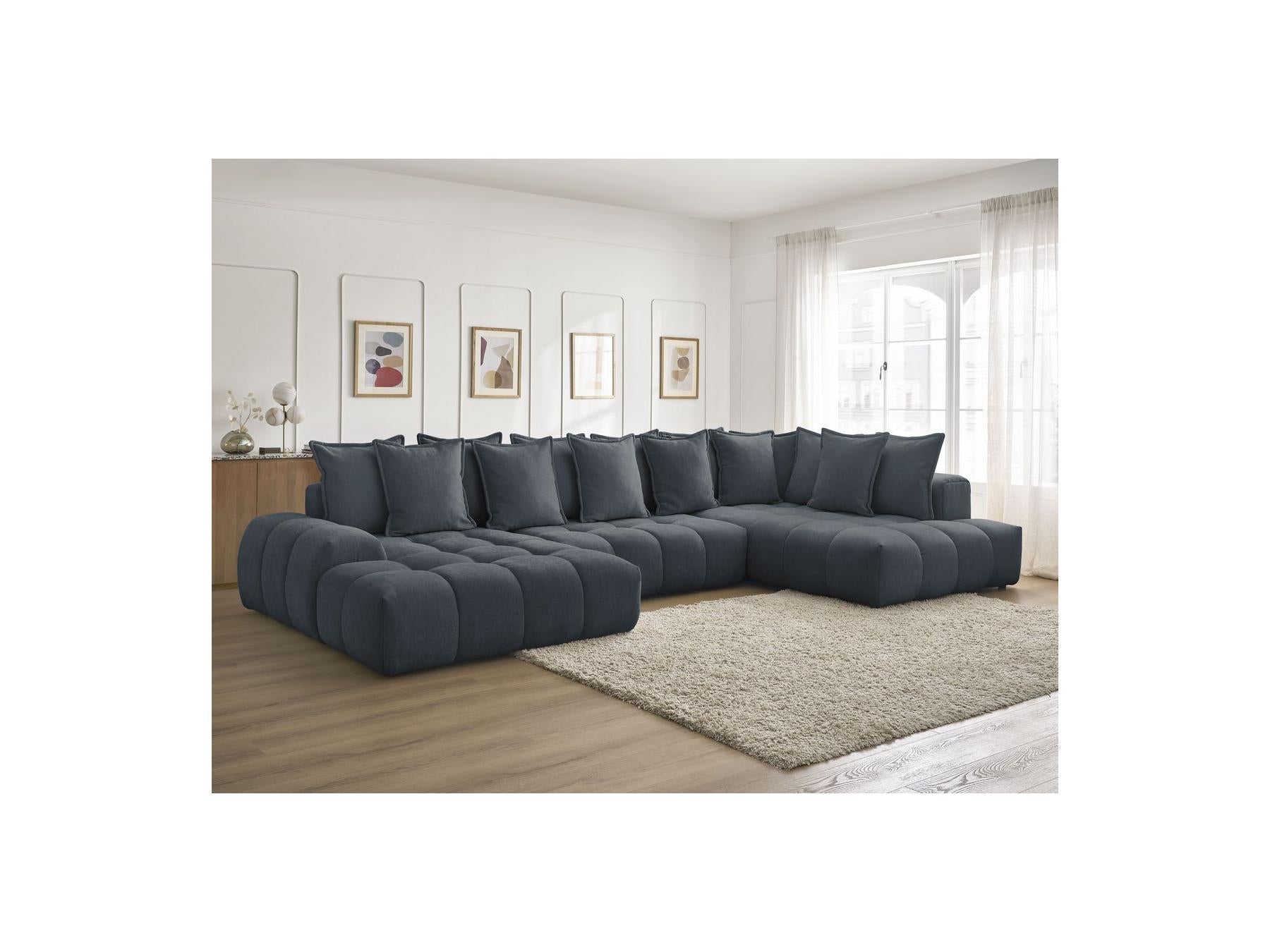 Everest - Panoramic Convertible Storage Sofa - Textured Fabric - Left-Hand Corner - 14 Cushions