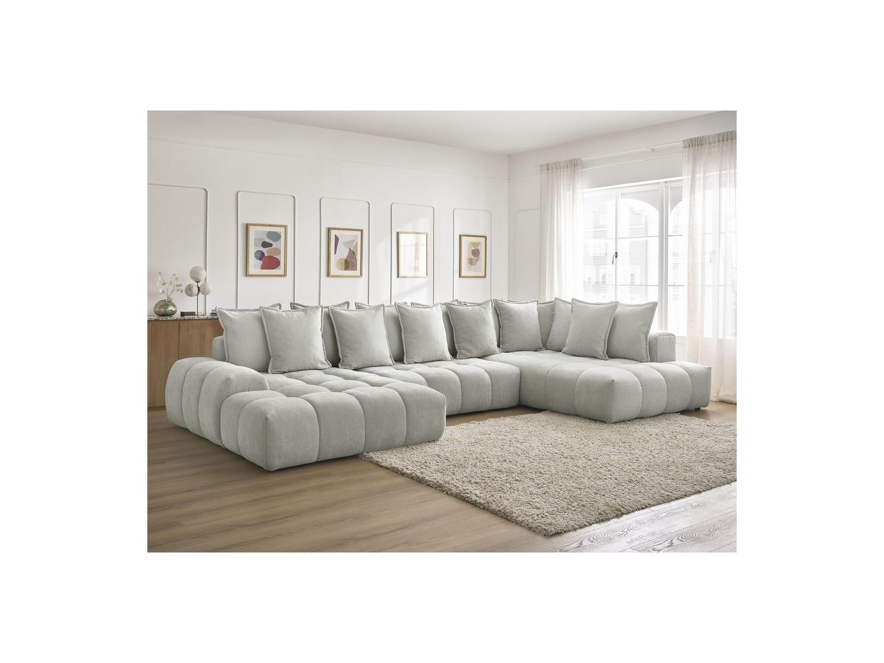 Everest - Panoramic Convertible Storage Sofa - Textured Fabric - Left-Hand Corner - 14 Cushions