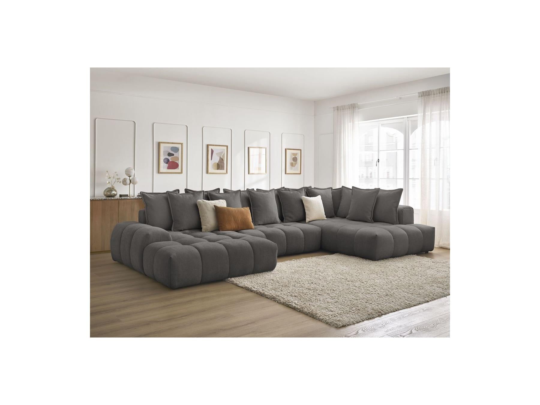 Everest - Panoramic Convertible Storage Sofa - Textured Fabric - Left-Hand Corner - 14 Cushions