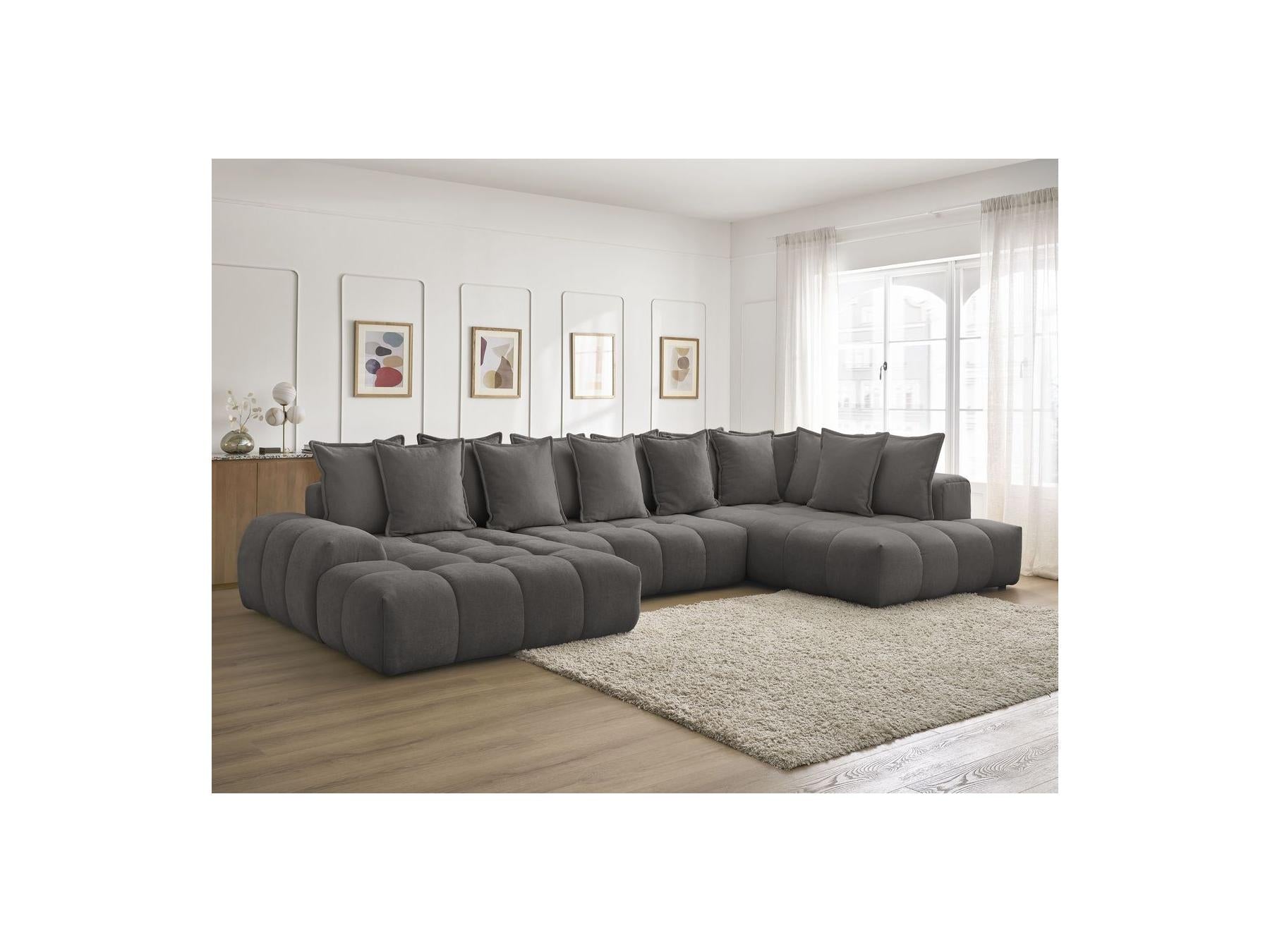 Everest - Panoramic Convertible Storage Sofa - Textured Fabric - Left-Hand Corner - 14 Cushions