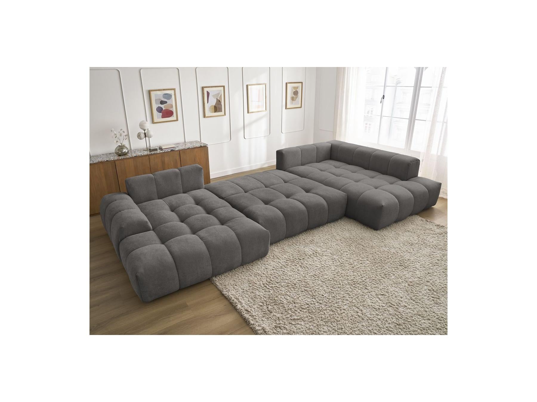 Everest - Panoramic Convertible Storage Sofa - Textured Fabric - Left-Hand Corner - 14 Cushions