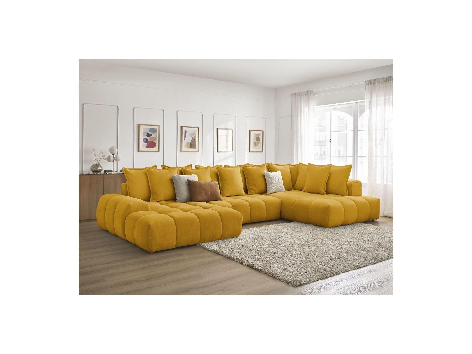 Everest - Panoramic Convertible Storage Sofa - Textured Fabric - Left-Hand Corner - 14 Cushions