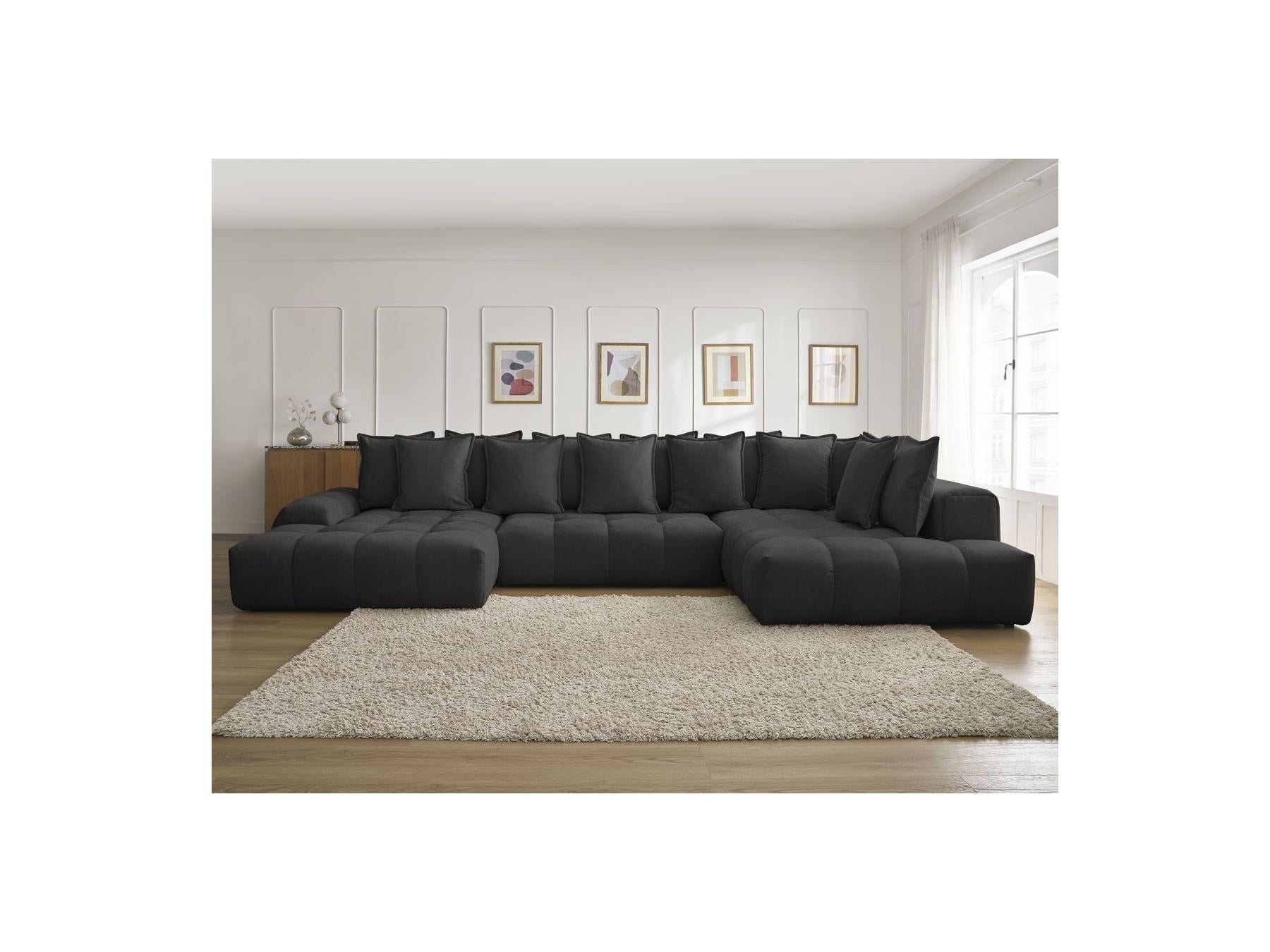Everest - Panoramic Convertible Storage Sofa - Textured Fabric - Left-Hand Corner - 14 Cushions