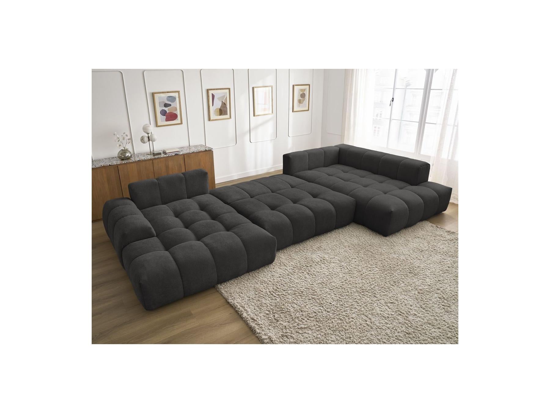 Everest - Panoramic Convertible Storage Sofa - Textured Fabric - Left-Hand Corner - 14 Cushions
