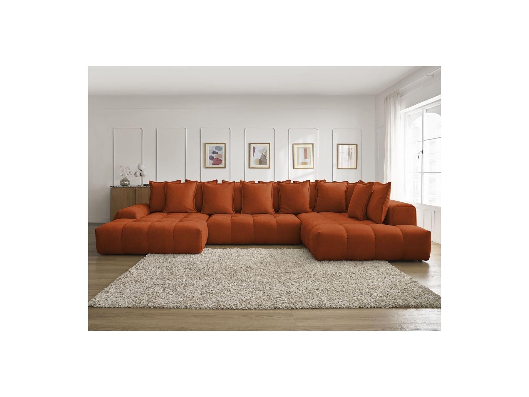 Everest - Panoramic Convertible Storage Sofa - Textured Fabric - Left-Hand Corner - 14 Cushions