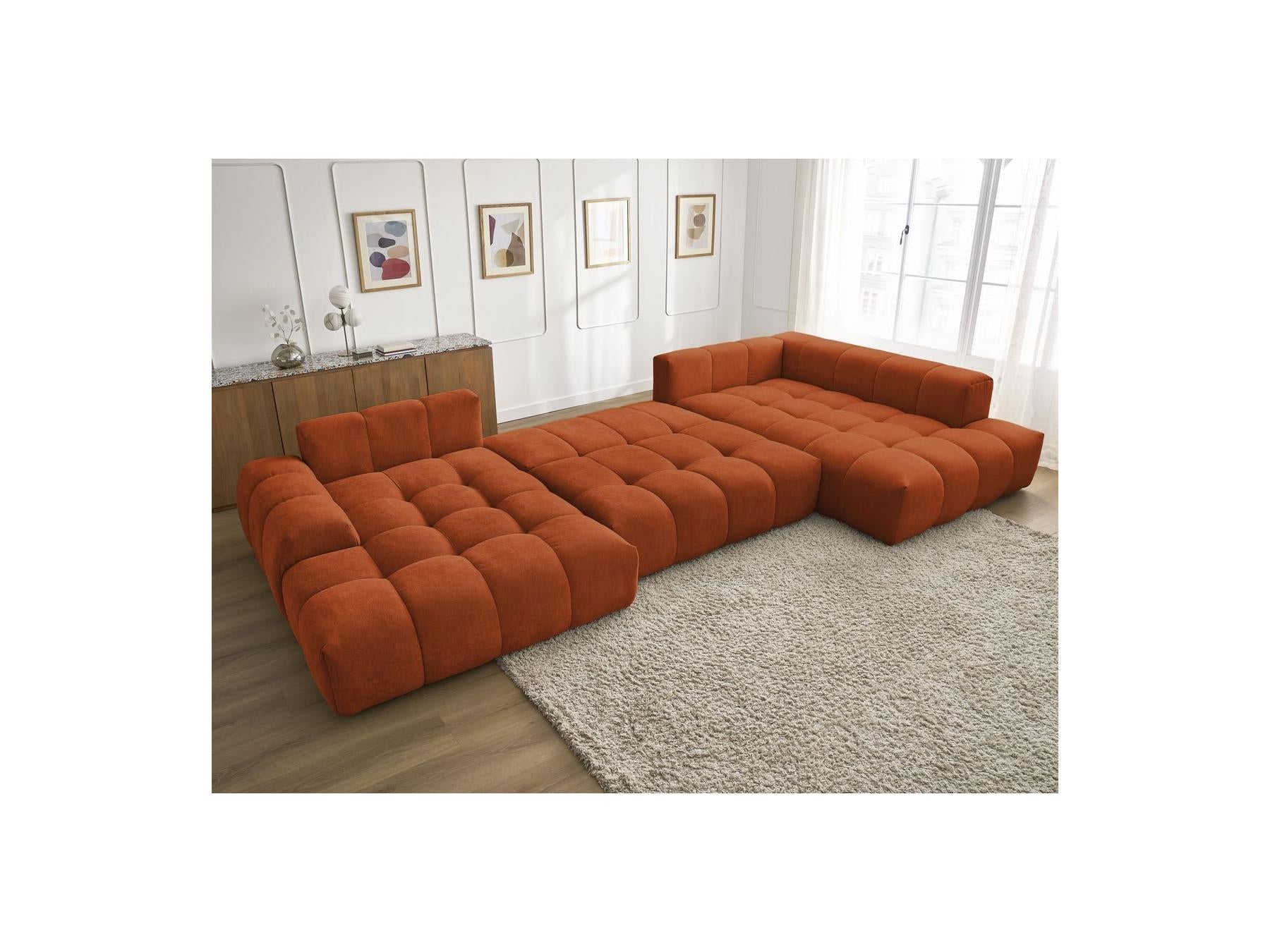 Everest - Panoramic Convertible Storage Sofa - Textured Fabric - Left-Hand Corner - 14 Cushions