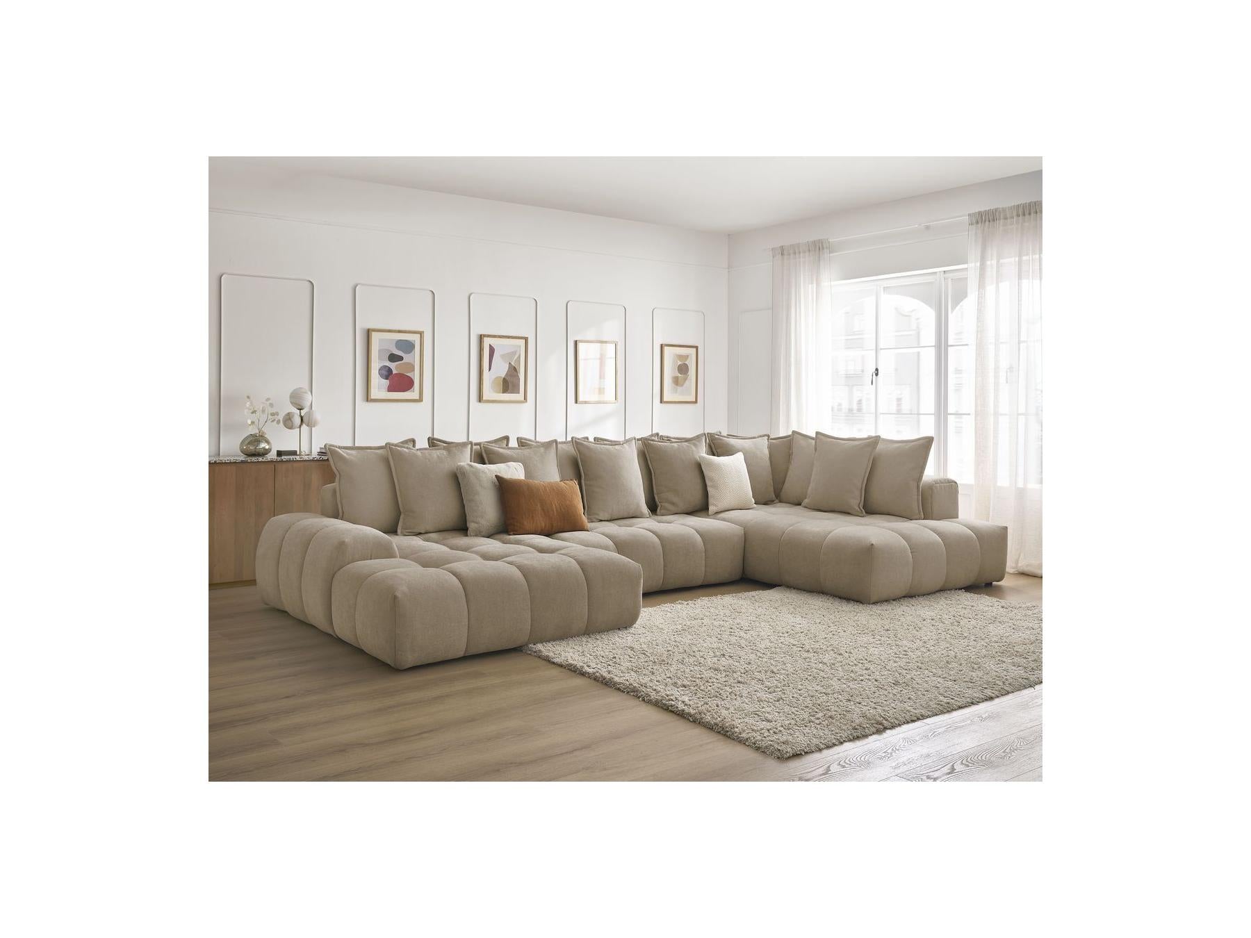 Everest - Panoramic Convertible Storage Sofa - Textured Fabric - Left-Hand Corner - 14 Cushions