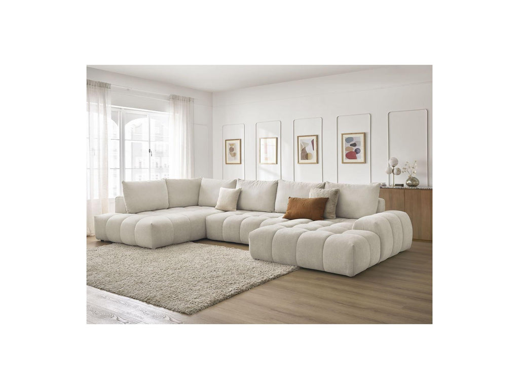 Everest - Panoramic Sofa Bed with Storage - Textured Fabric - Right-Hand Corner - 6 Cushions