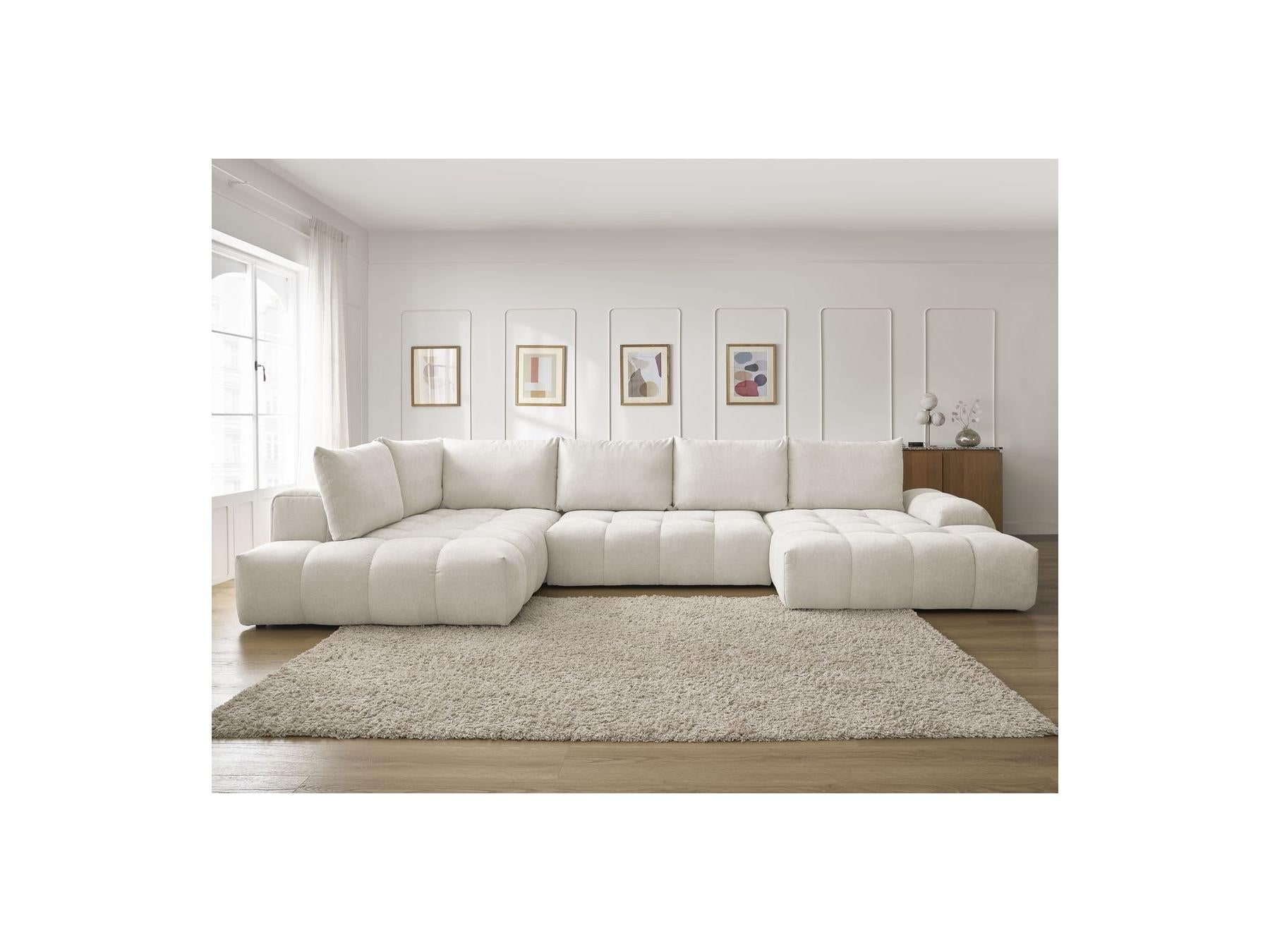 Everest - Panoramic Sofa Bed with Storage - Textured Fabric - Right-Hand Corner - 6 Cushions