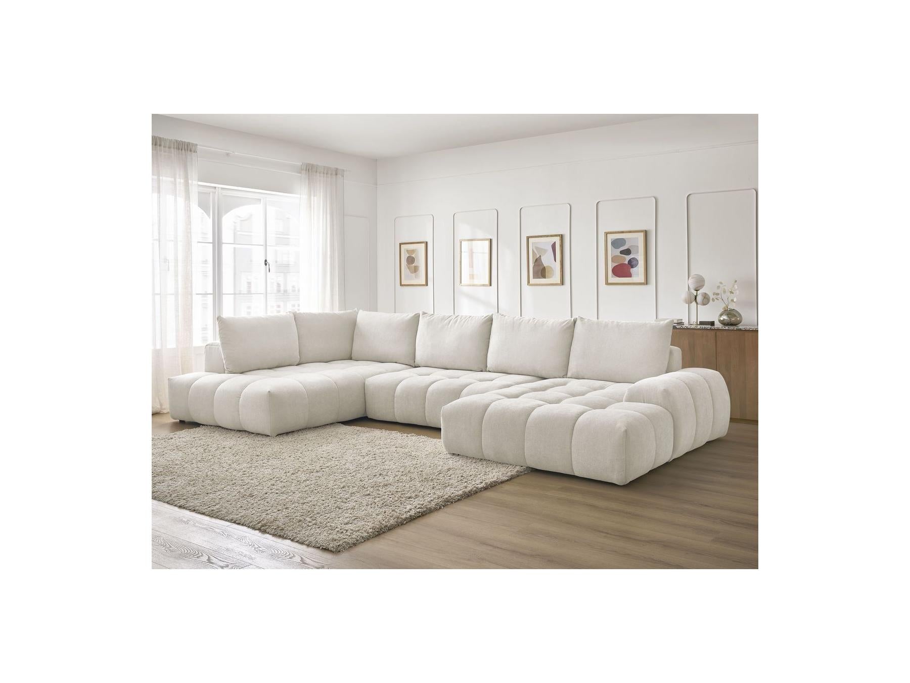 Everest - Panoramic Sofa Bed with Storage - Textured Fabric - Right-Hand Corner - 6 Cushions