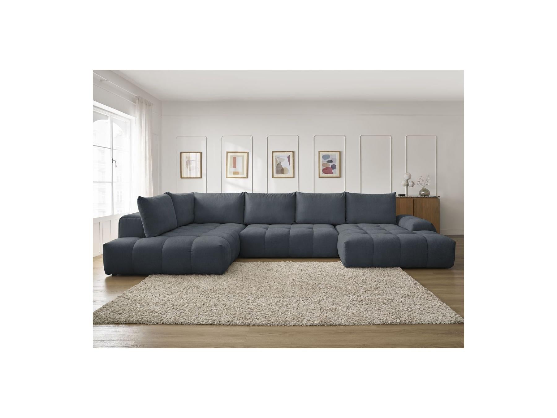 Everest - Panoramic Sofa Bed with Storage - Textured Fabric - Right-Hand Corner - 6 Cushions