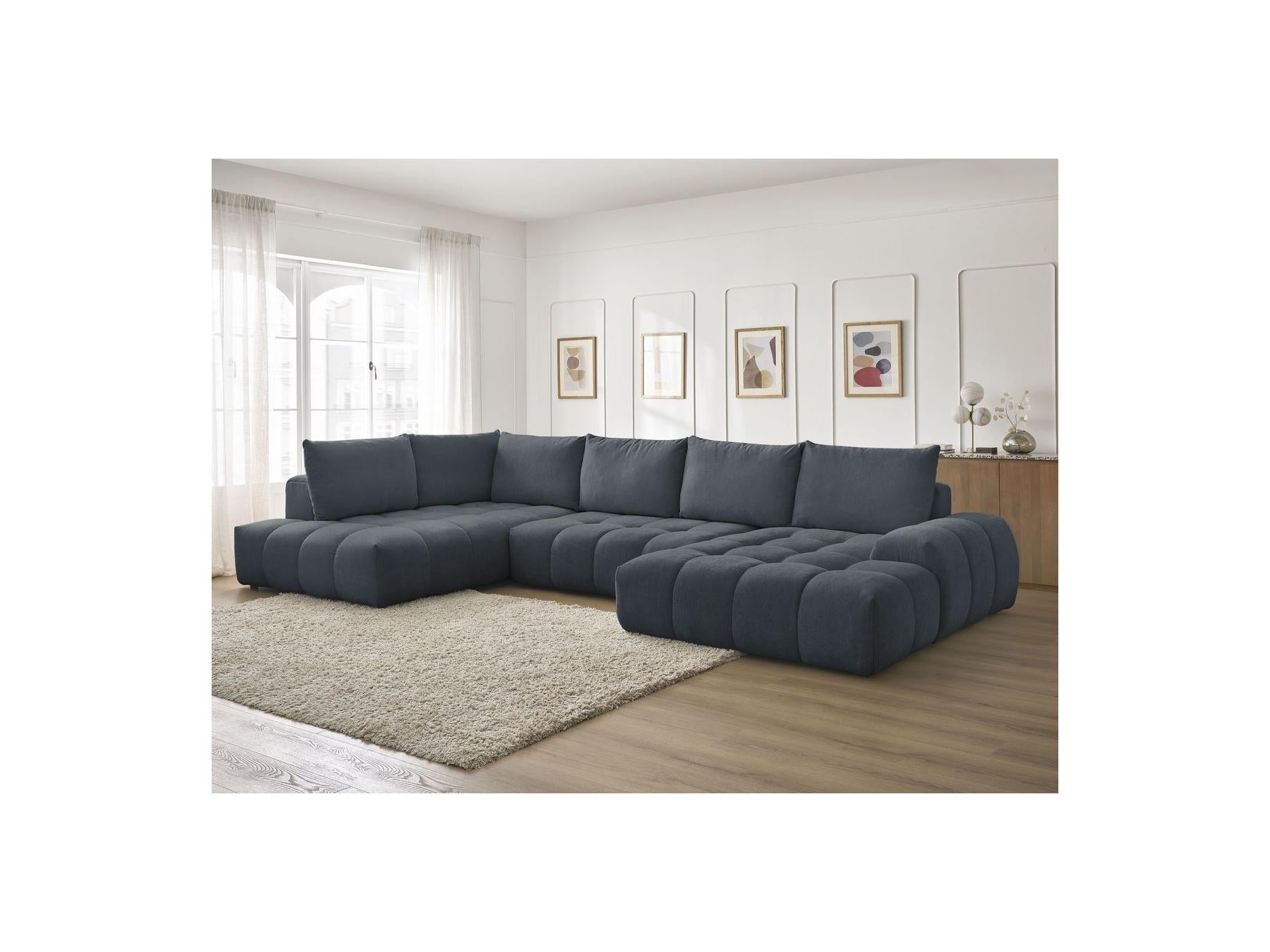 Everest - Panoramic Sofa Bed with Storage - Textured Fabric - Right-Hand Corner - 6 Cushions