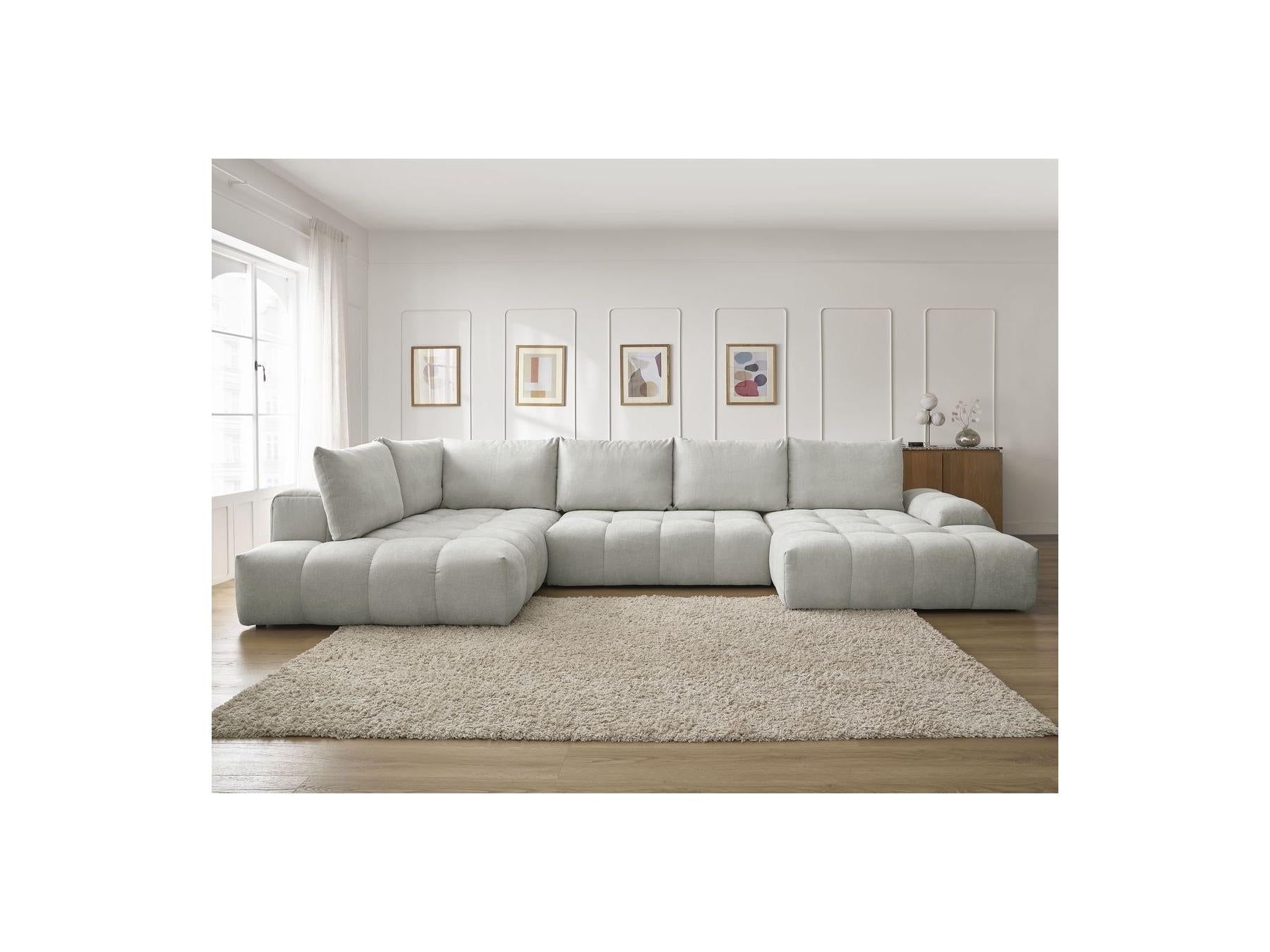 Everest - Panoramic Sofa Bed with Storage - Textured Fabric - Right-Hand Corner - 6 Cushions