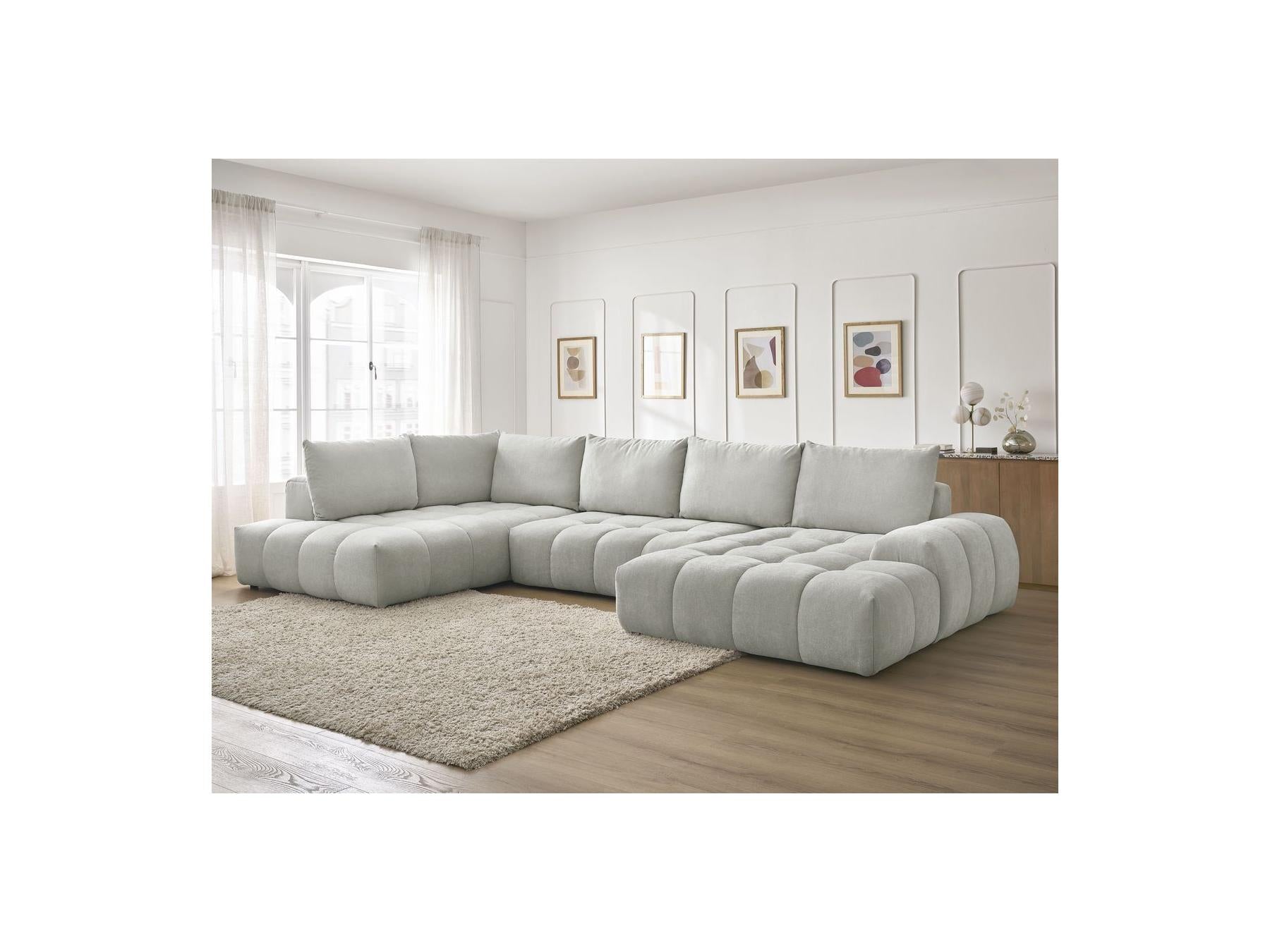 Everest - Panoramic Sofa Bed with Storage - Textured Fabric - Right-Hand Corner - 6 Cushions