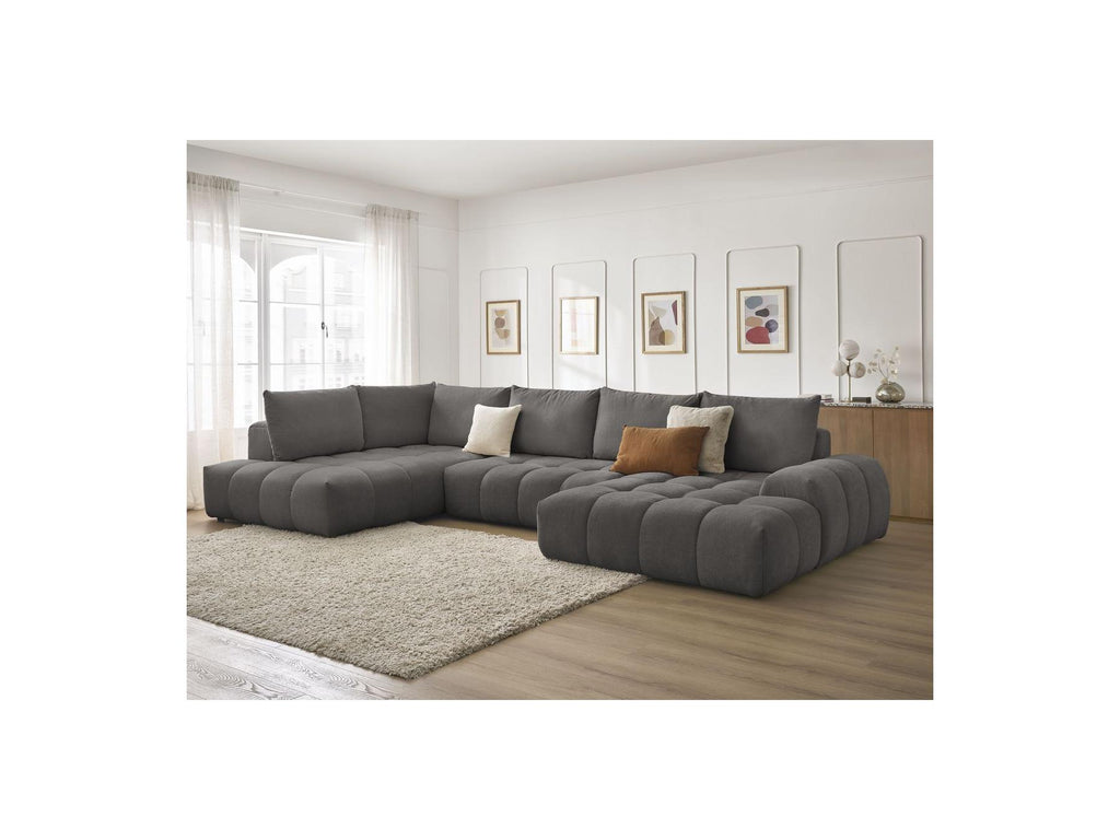 Everest - Panoramic Sofa Bed with Storage - Textured Fabric - Right-Hand Corner - 6 Cushions