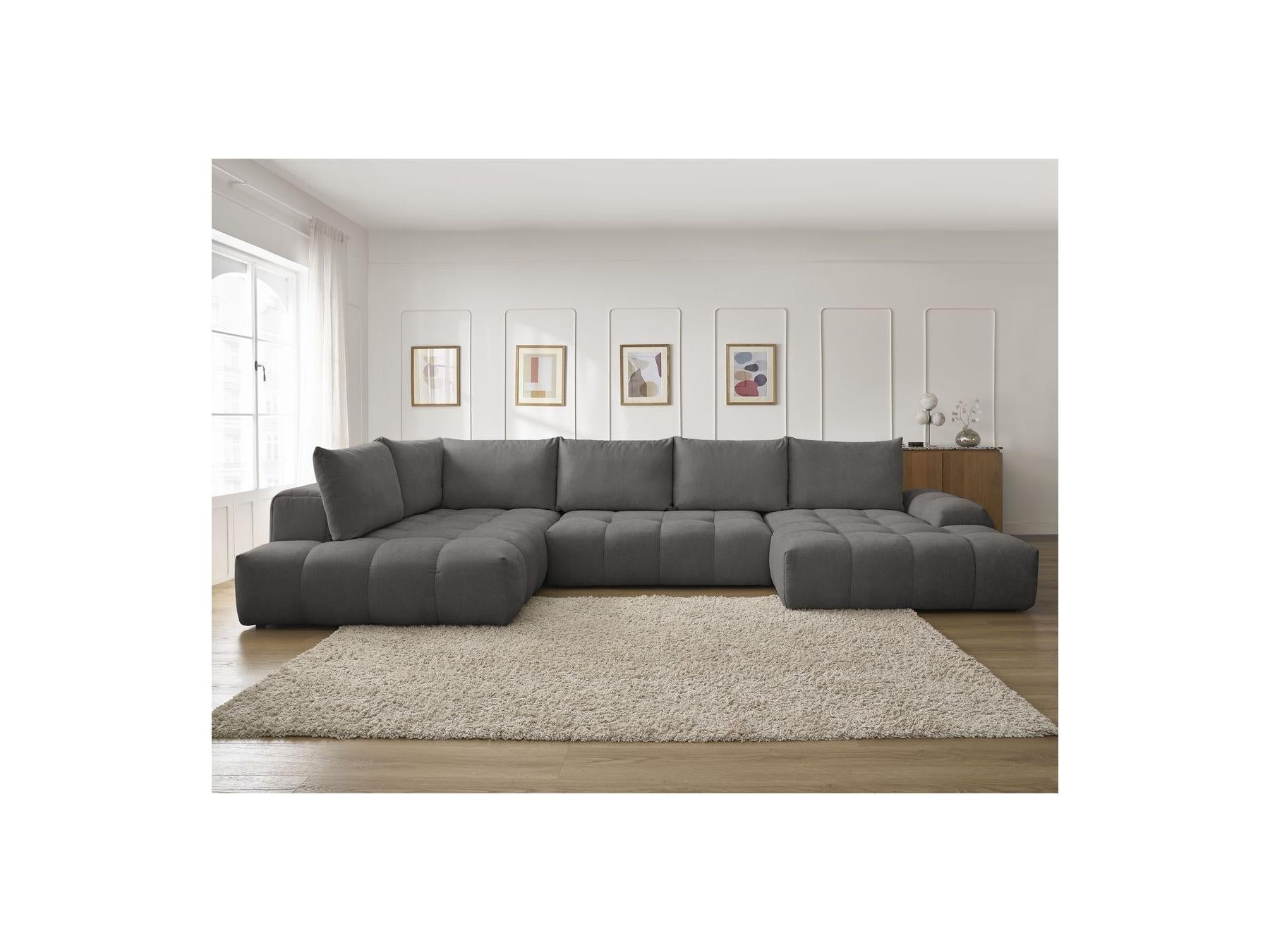 Everest - Panoramic Sofa Bed with Storage - Textured Fabric - Right-Hand Corner - 6 Cushions