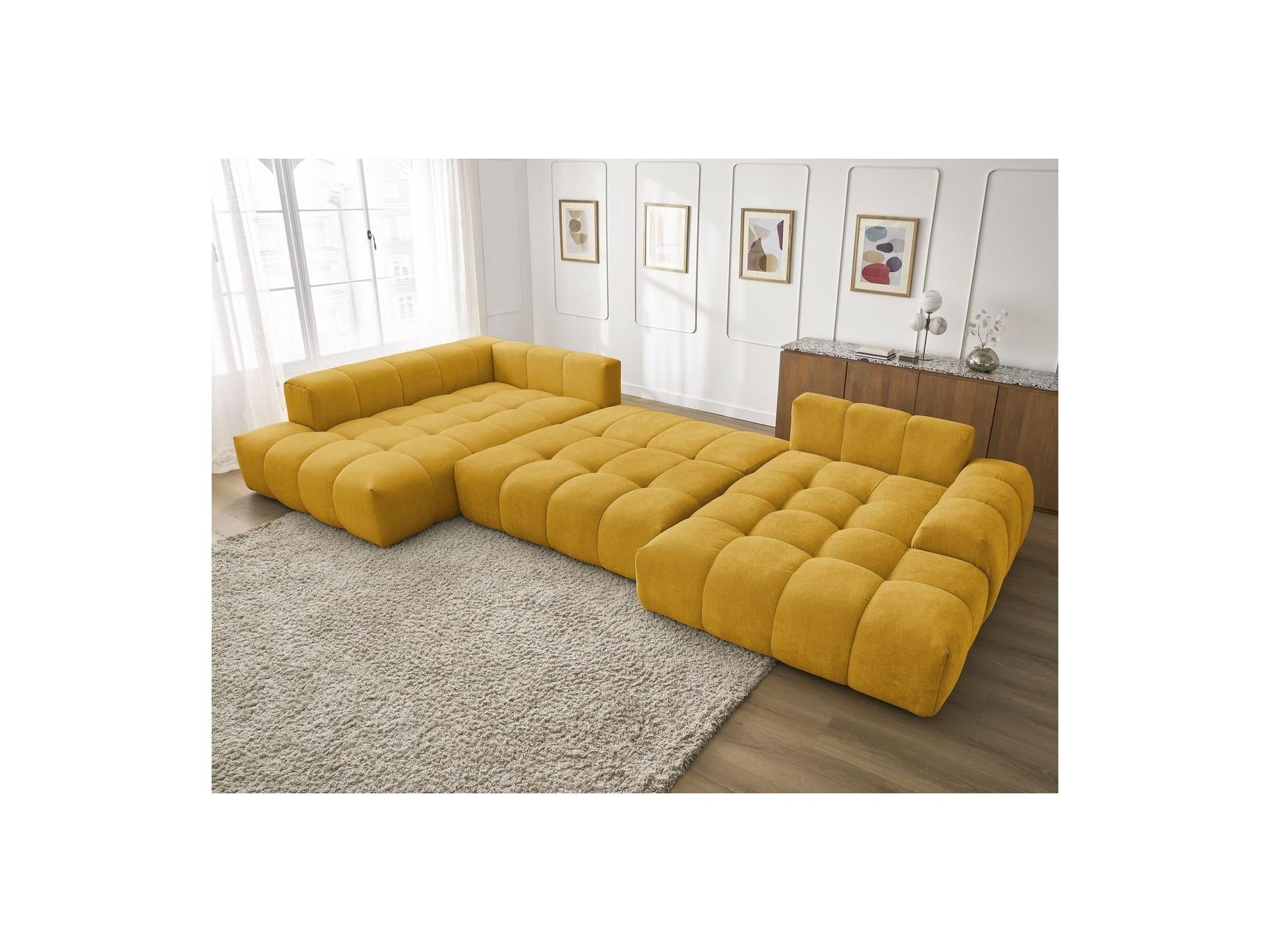 Everest - Panoramic Sofa Bed with Storage - Textured Fabric - Right-Hand Corner - 6 Cushions