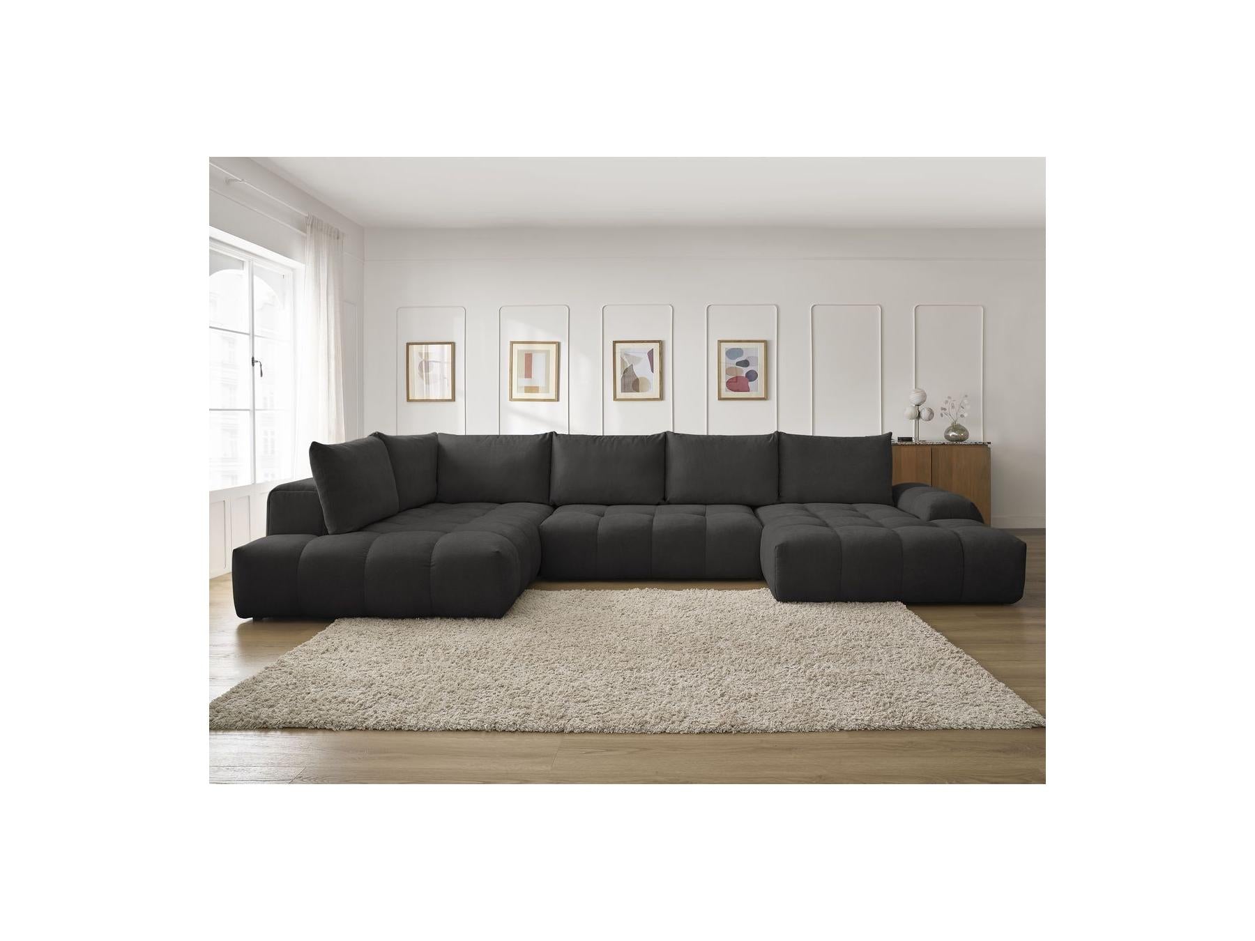Everest - Panoramic Sofa Bed with Storage - Textured Fabric - Right-Hand Corner - 6 Cushions