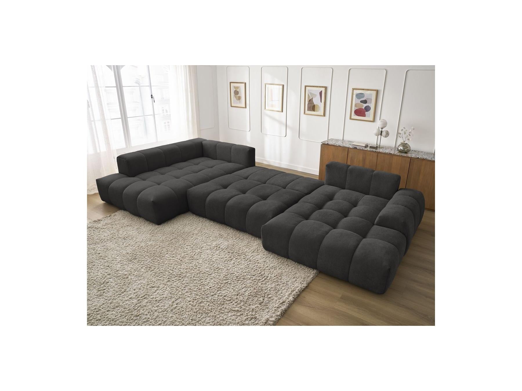 Everest - Panoramic Sofa Bed with Storage - Textured Fabric - Right-Hand Corner - 6 Cushions