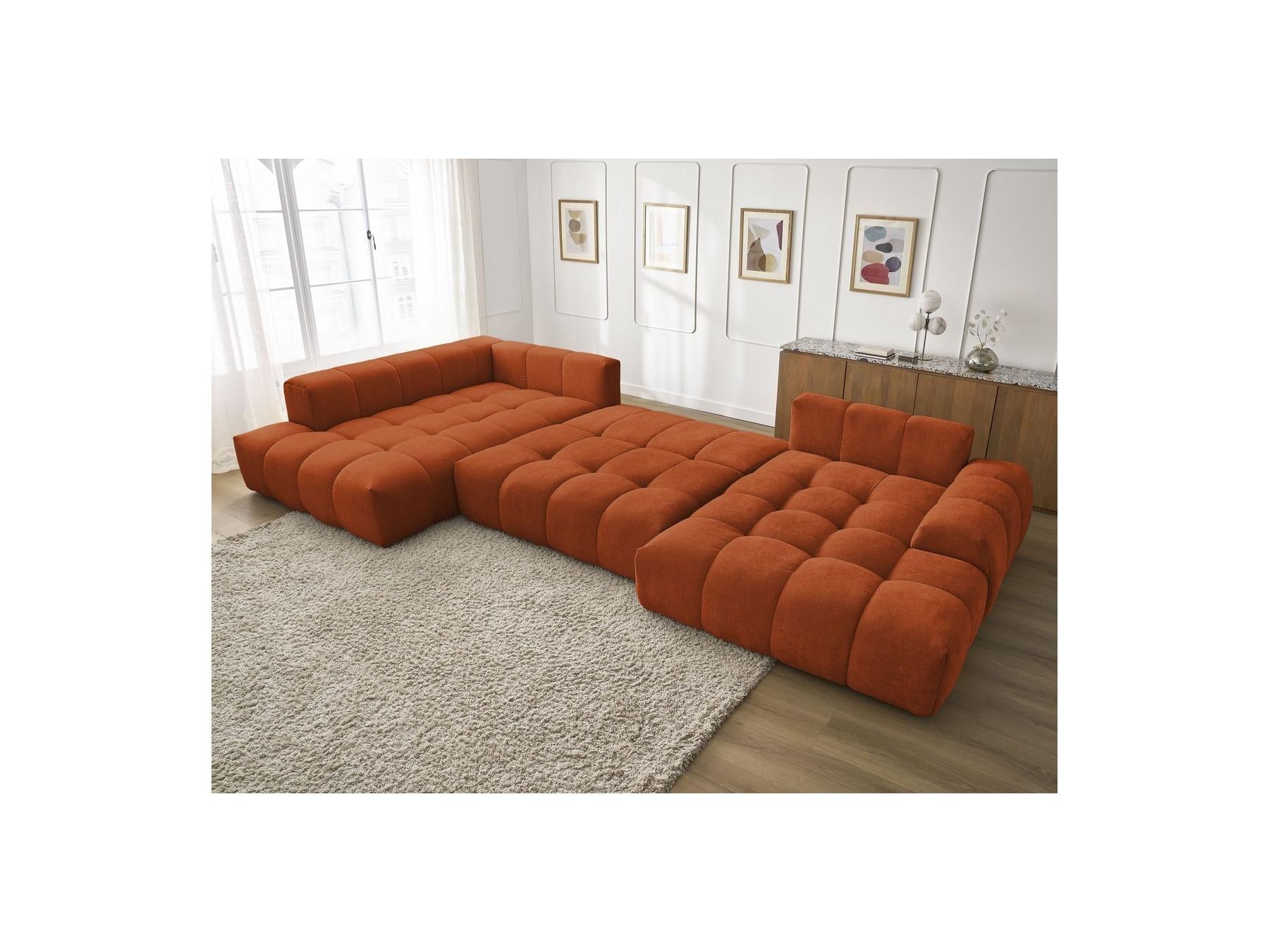 Everest - Panoramic Sofa Bed with Storage - Textured Fabric - Right-Hand Corner - 6 Cushions