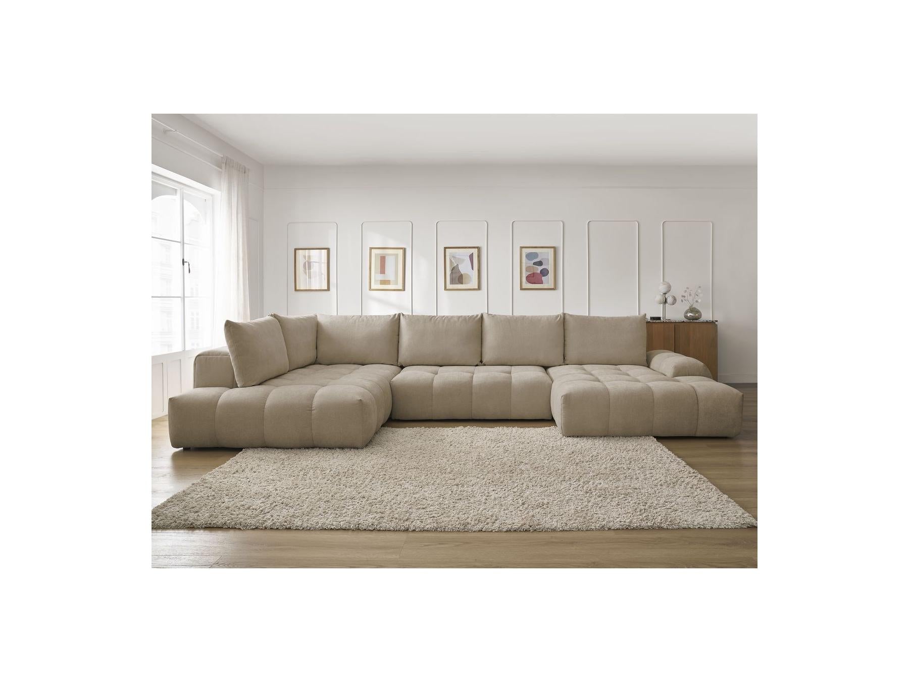 Everest - Panoramic Sofa Bed with Storage - Textured Fabric - Right-Hand Corner - 6 Cushions