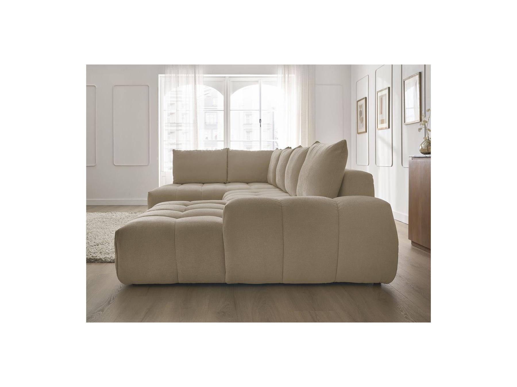 Everest - Panoramic Sofa Bed with Storage - Textured Fabric - Right-Hand Corner - 6 Cushions