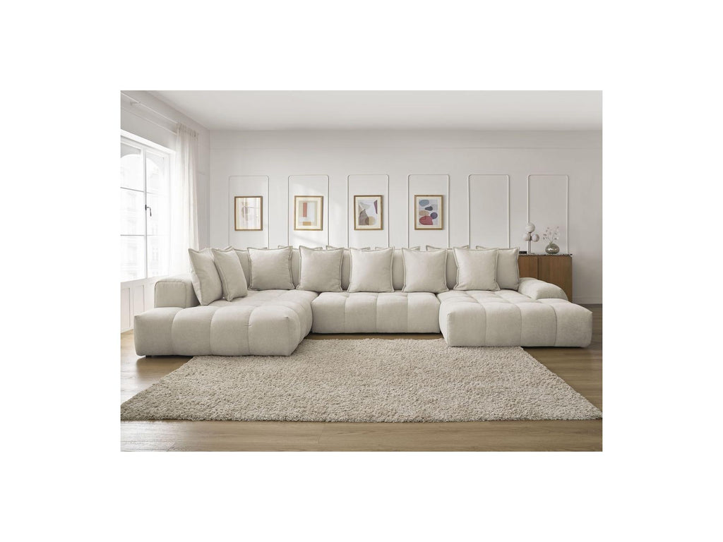 Everest - Panoramic Convertible Sofa with Storage - Textured Fabric - Right-Hand Corner - 14 Cushions