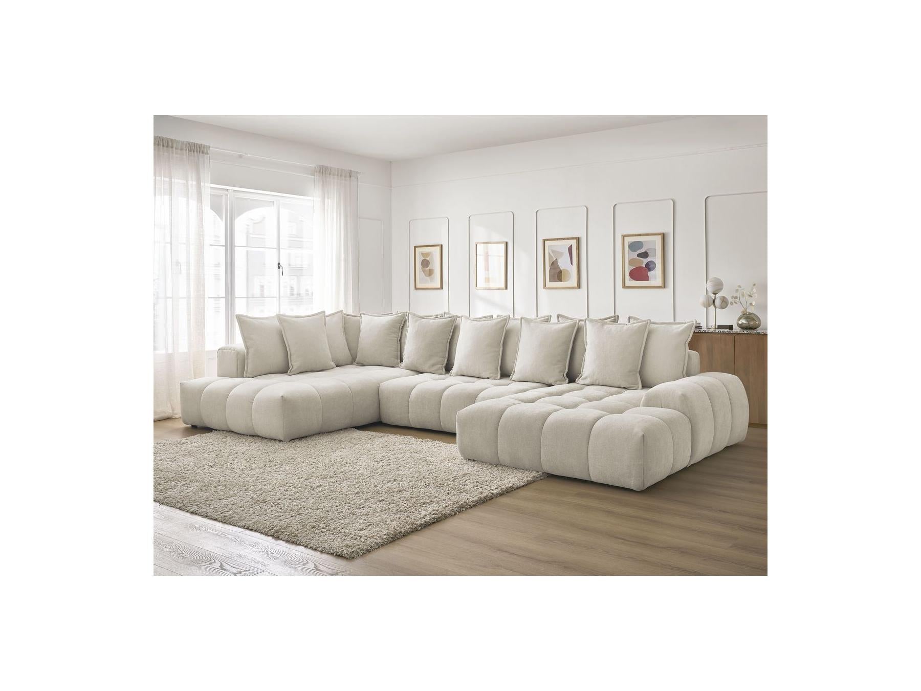 Everest - Panoramic Convertible Sofa with Storage - Textured Fabric - Right-Hand Corner - 14 Cushions