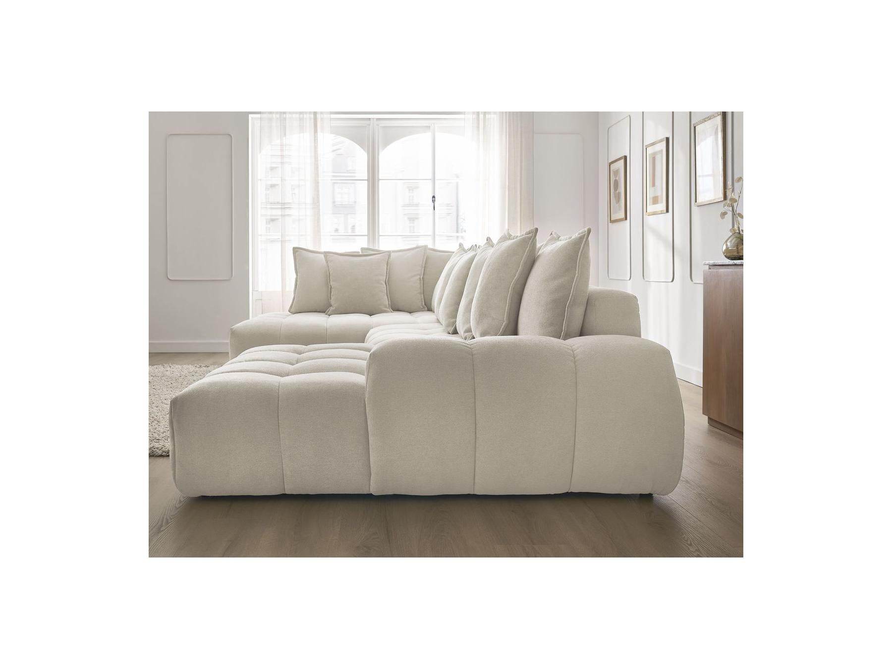 Everest - Panoramic Convertible Sofa with Storage - Textured Fabric - Right-Hand Corner - 14 Cushions
