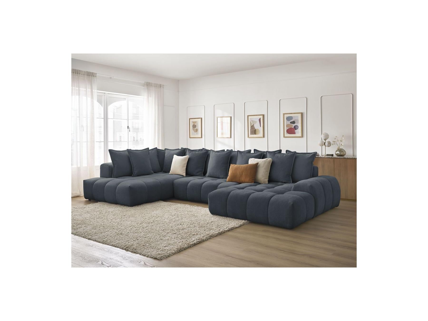 Everest - Panoramic Convertible Sofa with Storage - Textured Fabric - Right-Hand Corner - 14 Cushions
