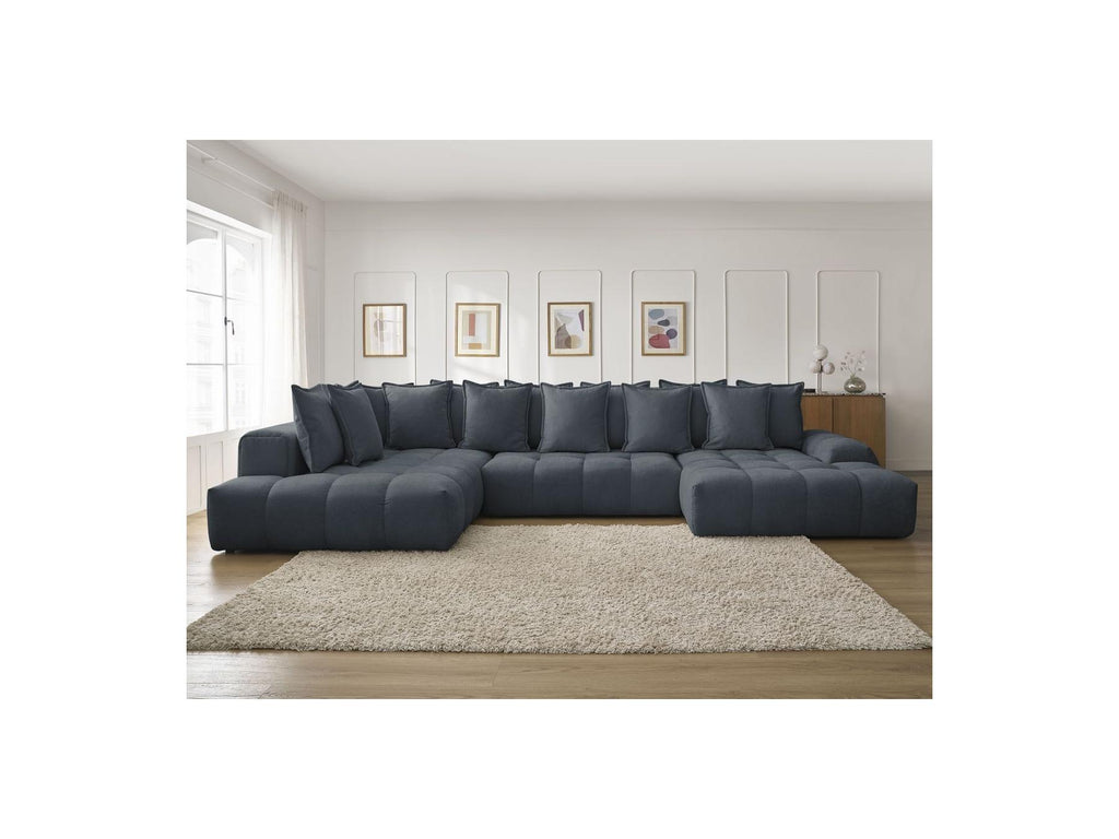 Everest - Panoramic Convertible Sofa with Storage - Textured Fabric - Right-Hand Corner - 14 Cushions