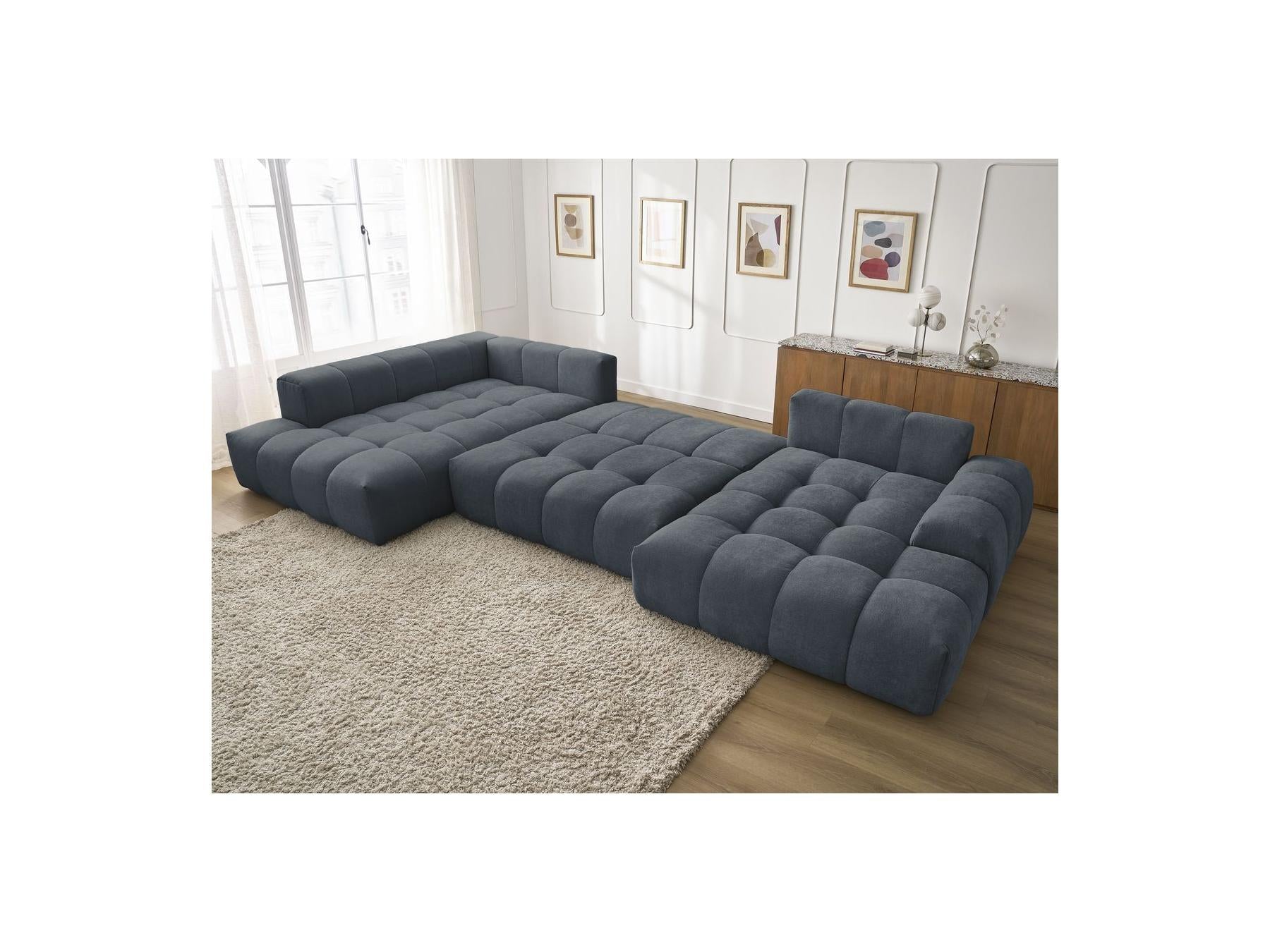 Everest - Panoramic Convertible Sofa with Storage - Textured Fabric - Right-Hand Corner - 14 Cushions