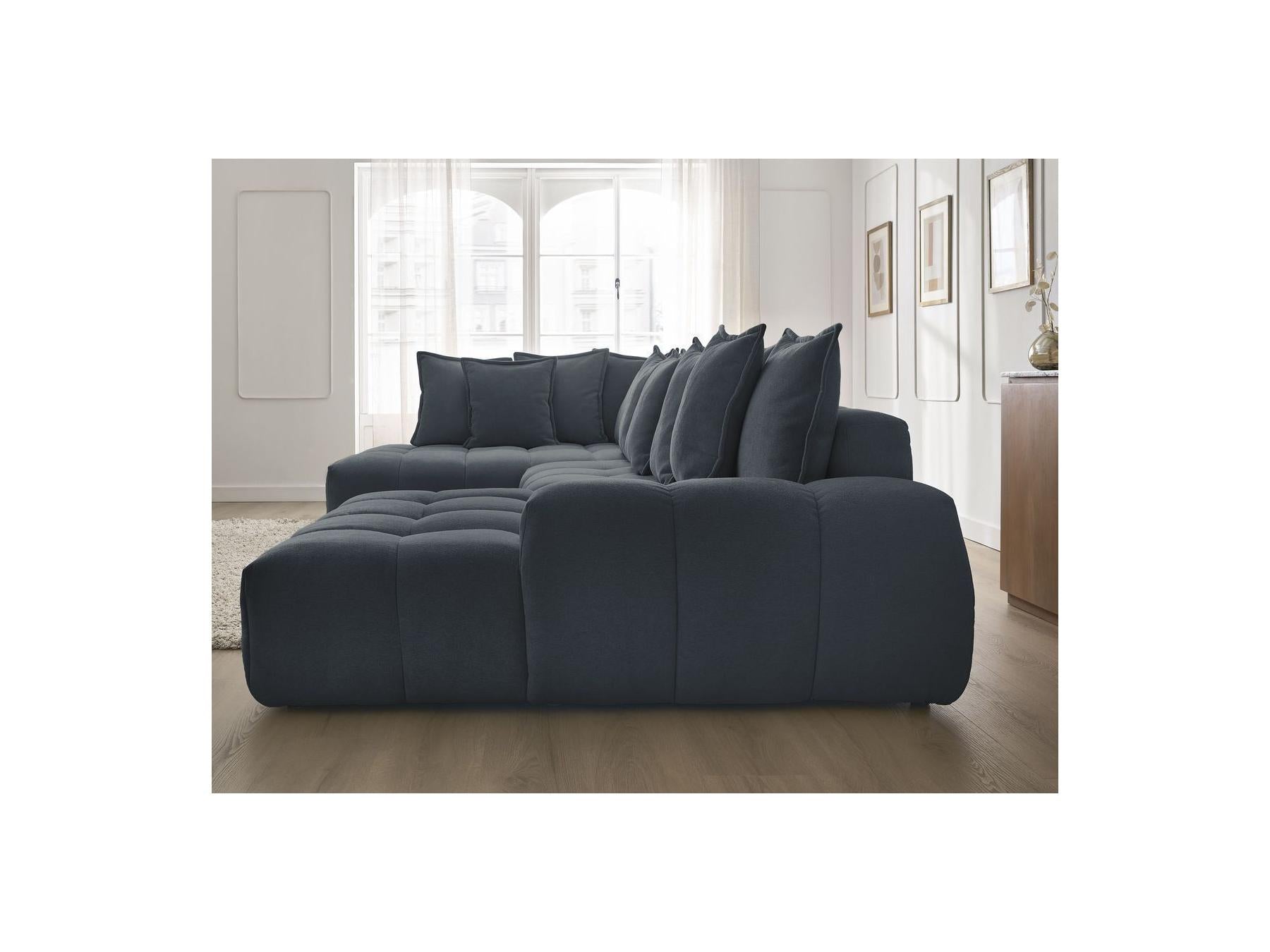 Everest - Panoramic Convertible Sofa with Storage - Textured Fabric - Right-Hand Corner - 14 Cushions