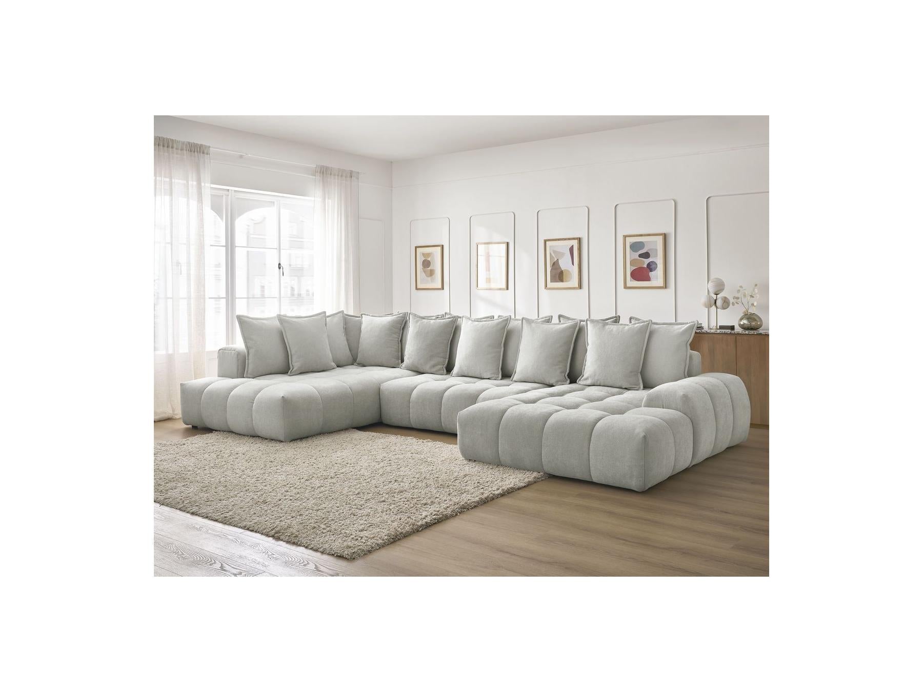 Everest - Panoramic Convertible Sofa with Storage - Textured Fabric - Right-Hand Corner - 14 Cushions