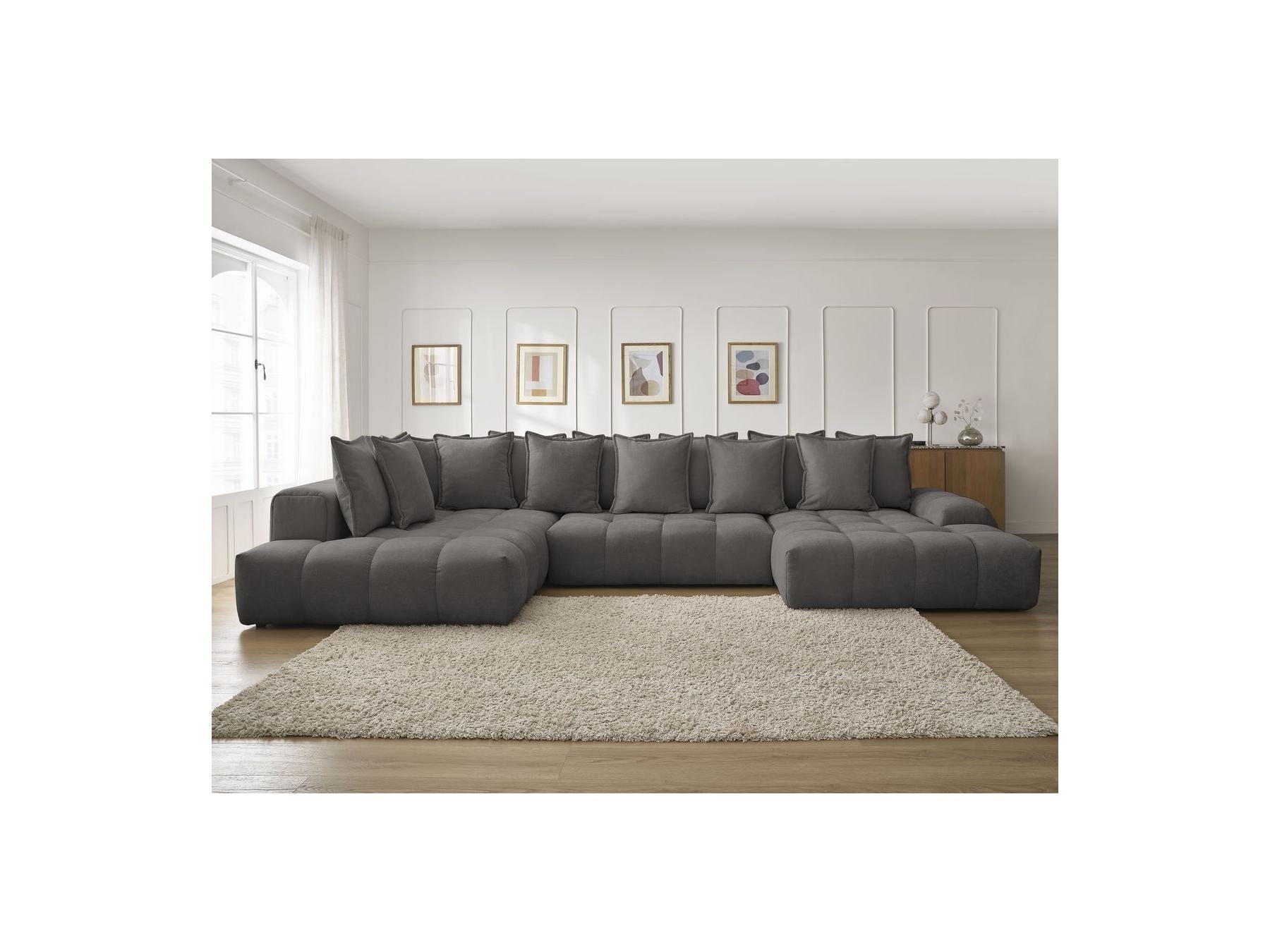 Everest - Panoramic Convertible Sofa with Storage - Textured Fabric - Right-Hand Corner - 14 Cushions