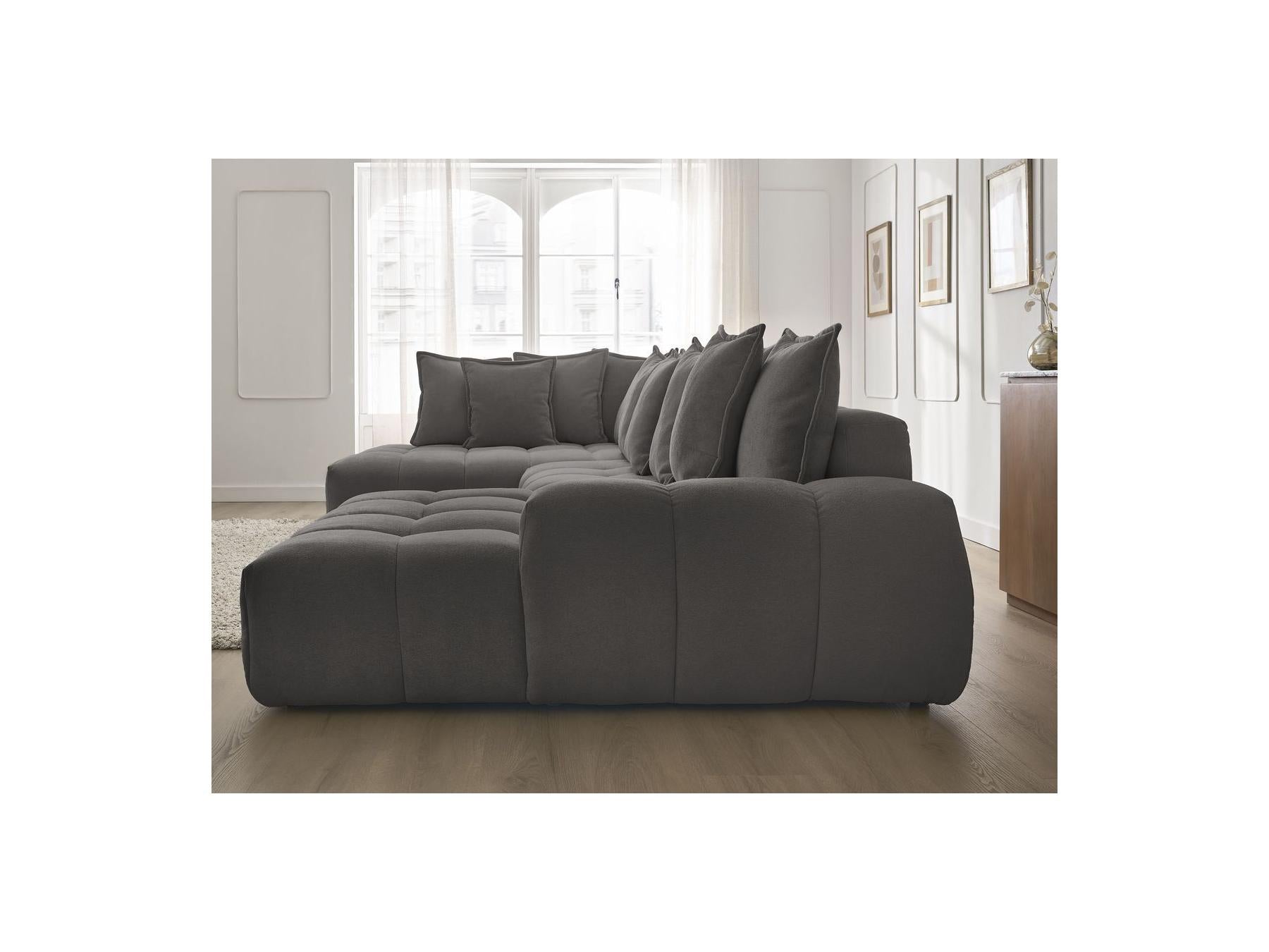Everest - Panoramic Convertible Sofa with Storage - Textured Fabric - Right-Hand Corner - 14 Cushions