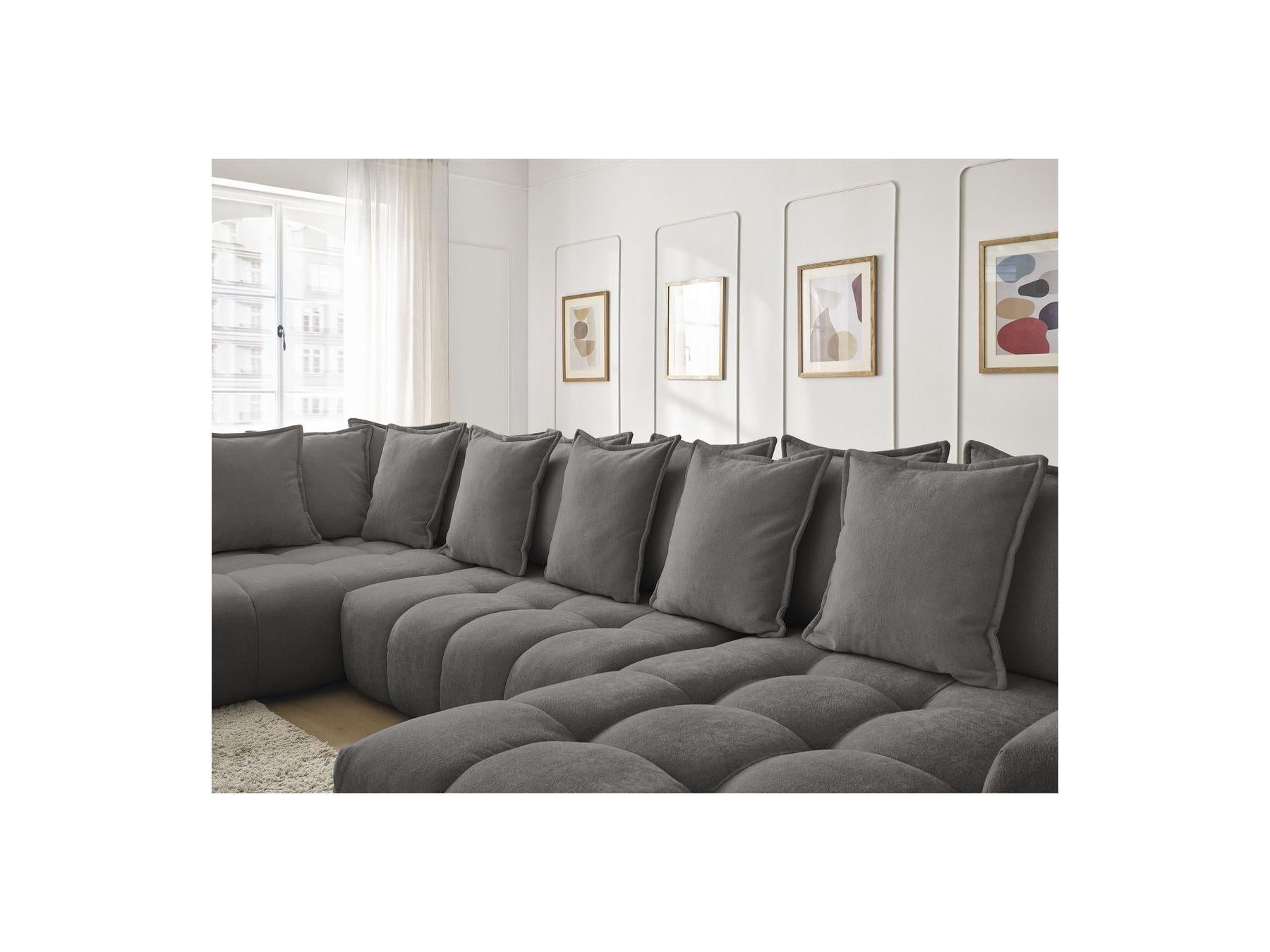 Everest - Panoramic Convertible Sofa with Storage - Textured Fabric - Right-Hand Corner - 14 Cushions