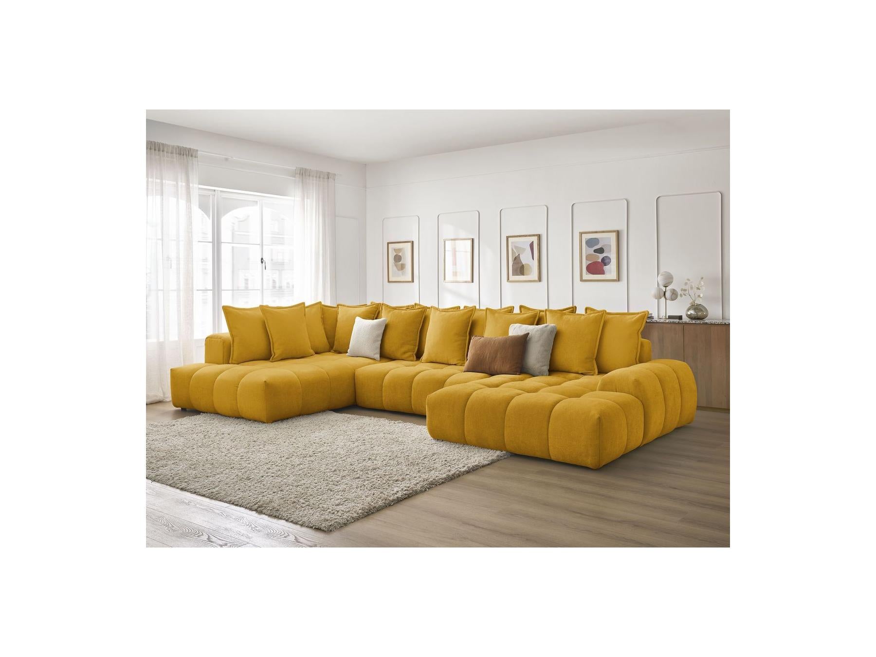 Everest - Panoramic Convertible Sofa with Storage - Textured Fabric - Right-Hand Corner - 14 Cushions
