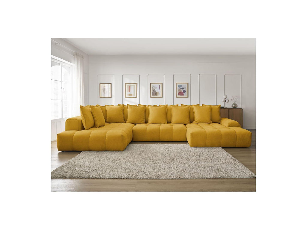 Everest - Panoramic Convertible Sofa with Storage - Textured Fabric - Right-Hand Corner - 14 Cushions