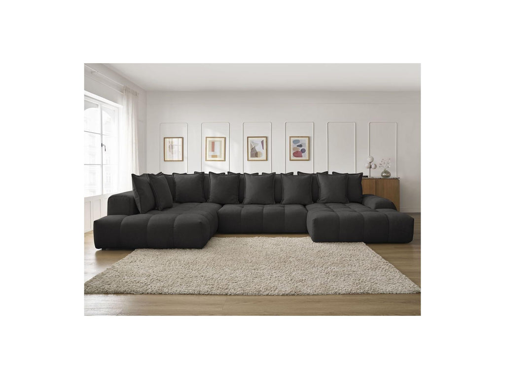 Everest - Panoramic Convertible Sofa with Storage - Textured Fabric - Right-Hand Corner - 14 Cushions